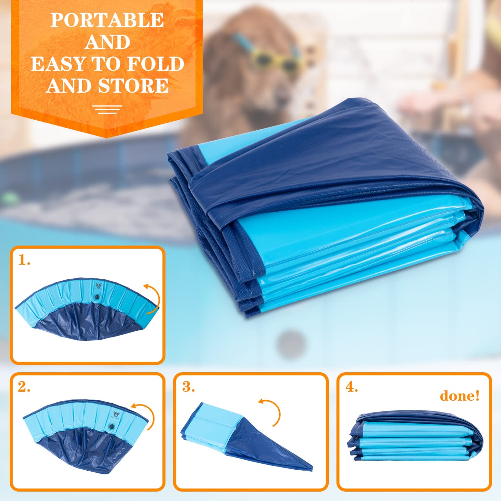 Timoo Foldable Dog Pool For Large Dogs 63 Inches Slip-Resistant Pet Pool Bathing Tub Pvc Wading Pool, Collapsible Dog Swimming Pool For Outdoor & Indoor Use, Blue