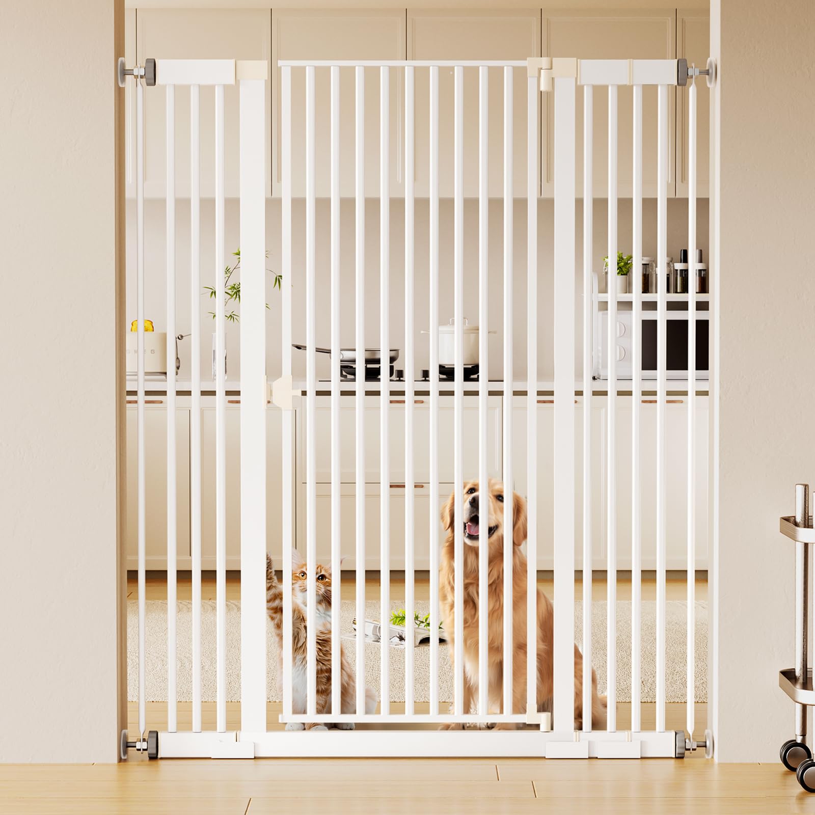 Fldofaves 57  Extra Tall Dog Gate, Fits 29.5 -44  Wide Openings, Pressure Mounted Auto Close Cat Gate with Ultra Narrow Bar Spac