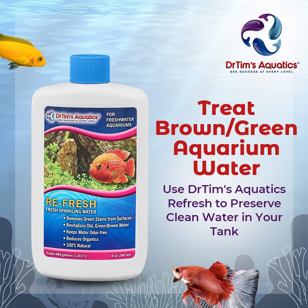 DrTims Aquatics Re-Fresh for Freshwater Aquariums - 100% Natural Fish Tank Sanitizer & Revitalizer Conditioner Solution for Fres