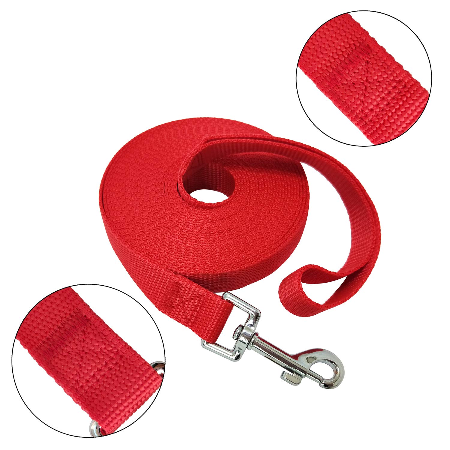 Nylon Training Dog Leash For Small Medium Large Dogs, 15Ft 20Ft 30Ft 50Ft Long Leash Dog/Puppy Lead For Obedience Recall Training, Camping (20Ft, Red)