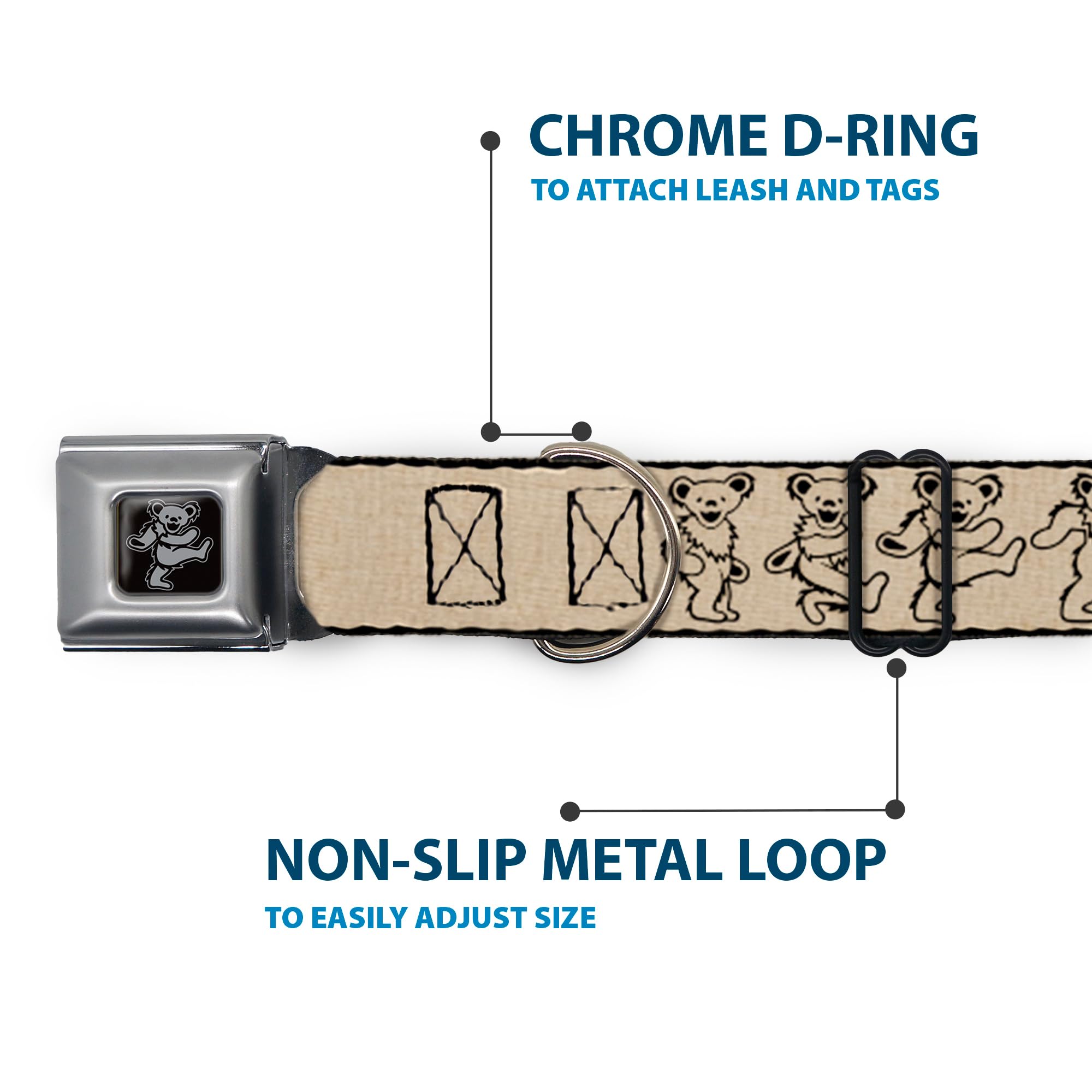Buckle-Down Seatbelt Buckle Dog Collar - Dancing Bears Hemp/Black - 1.5' Wide - Fits 16-23' Neck - Medium