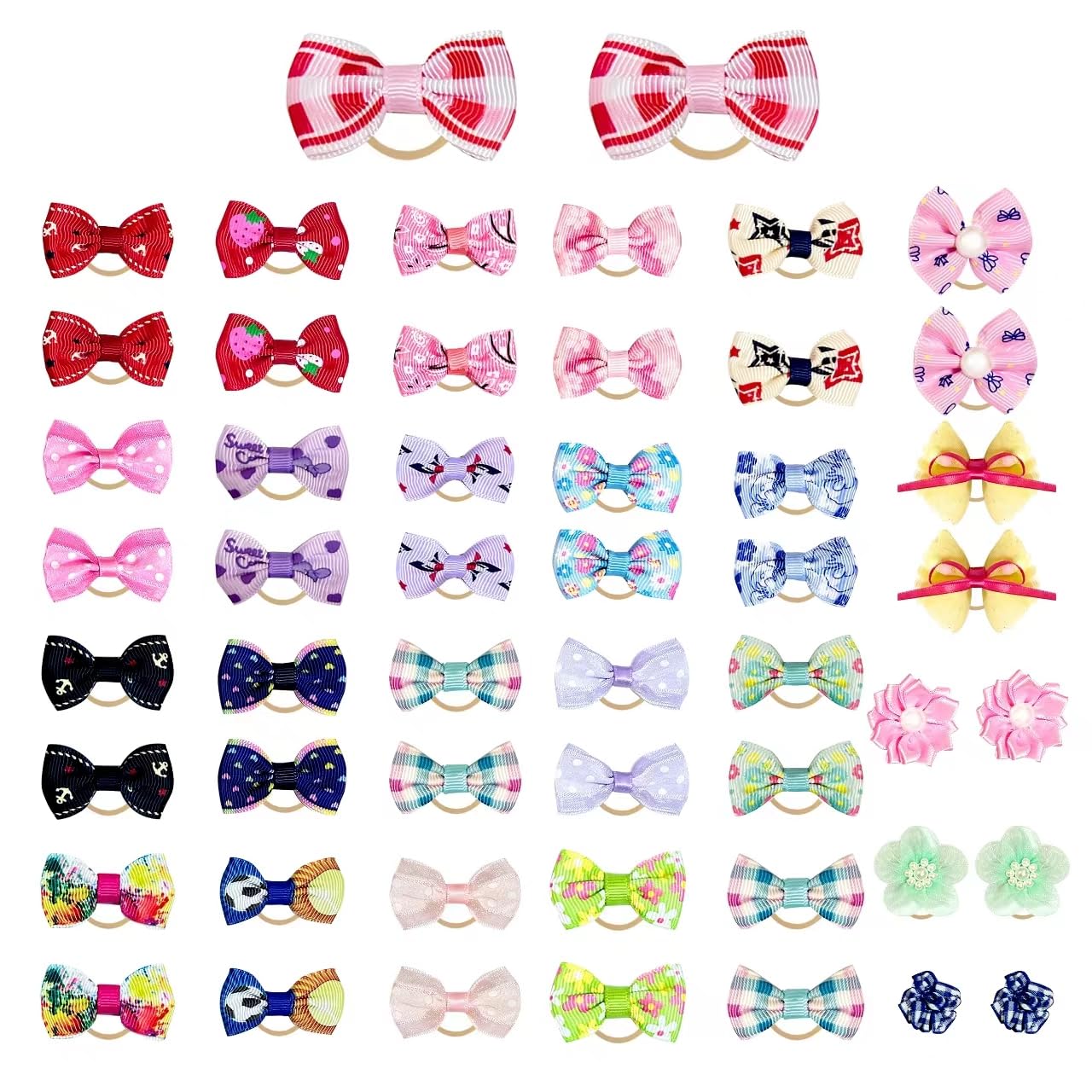 Rimobul 50Pcs Yorkie Pet Hair Bows With Rubber Bands, Cute Small Dog Hair Bows Pet Handmade Hair Bowknot Puppy