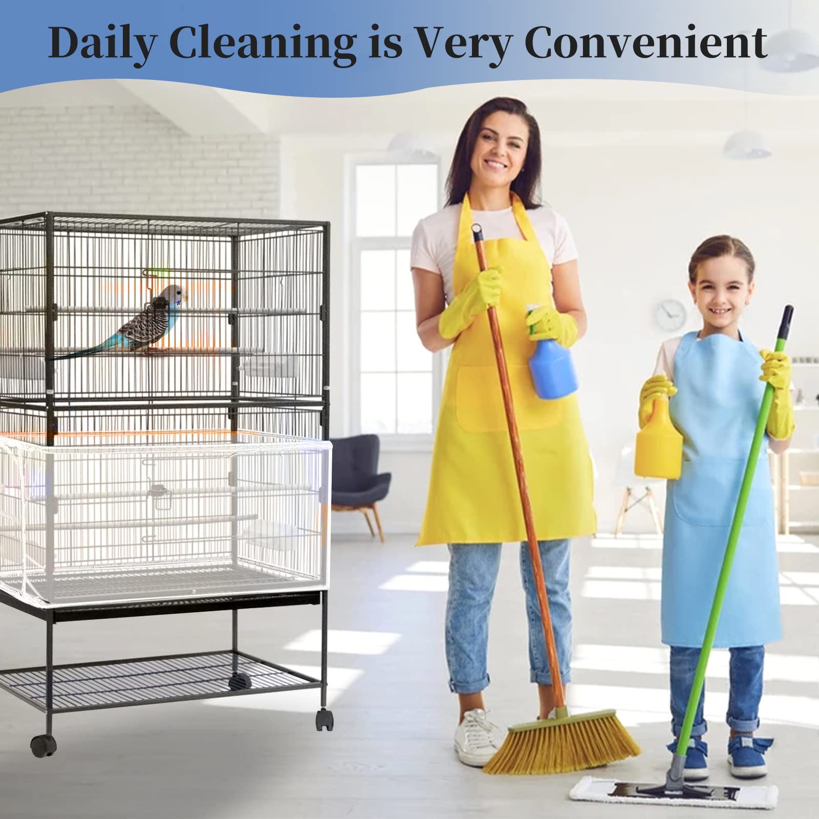 Daoeny 2Pcs Large Bird Cage Cover, Adjustable Parrot Nylon Airy Soft Mesh Net, Universal Seed Feather Catcher, Birdcage Cover Skirt Sheer Guard For Parakeet Macaw Round Square Cages