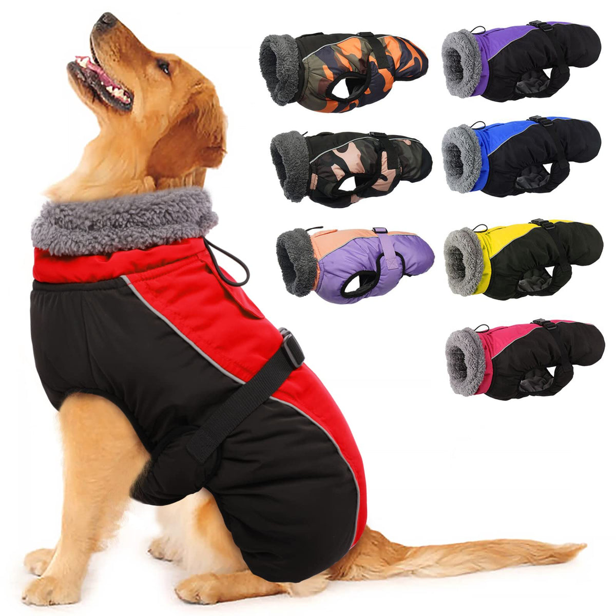 Iecoii Extra Warm Dog Coat Reflective Adjustable Dog Jacket Dog Winter Coat With Buckle Thicken Turtleneck Dog Jacket For Cold W