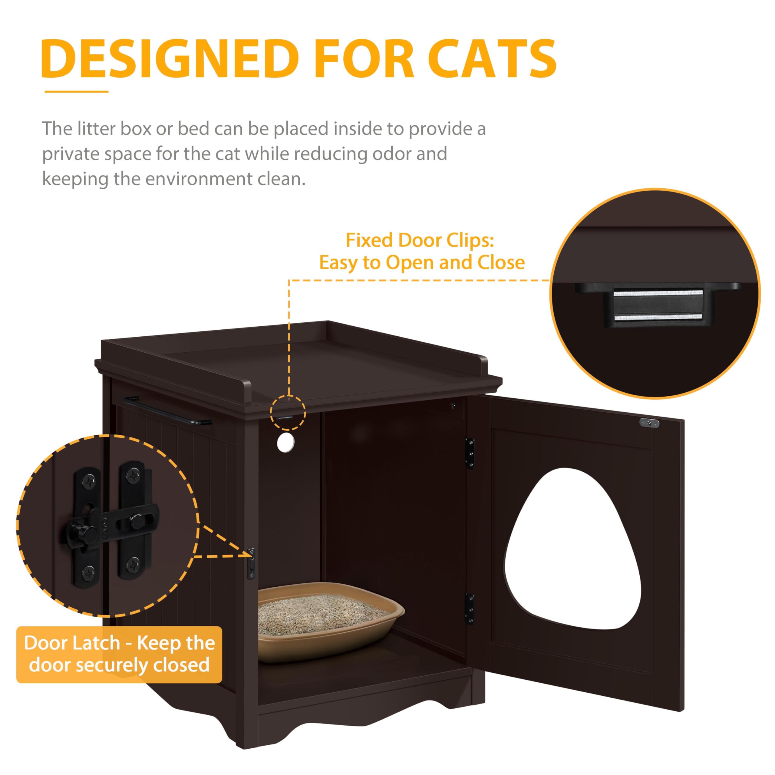 Yaheetech Cat Litter Box Enclosure, Hidden Litter Box Furniture With Side Towel Bar, Wooden Cat Washroom, Storage Cabinet, Indoo