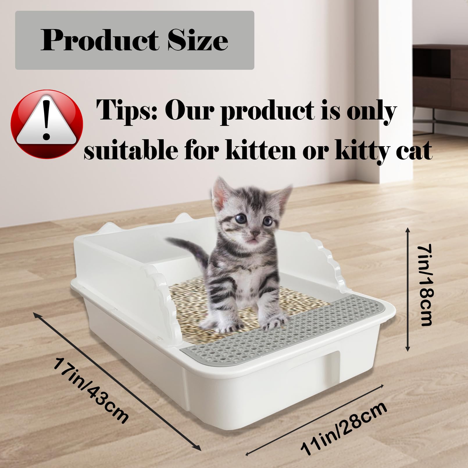 Kathson Open Cat Litter Box With High Side,Anti-Splashing Cats Litter Pan,Kitten Toilet With Litter Sifting Scoop,Semi-Enclosed