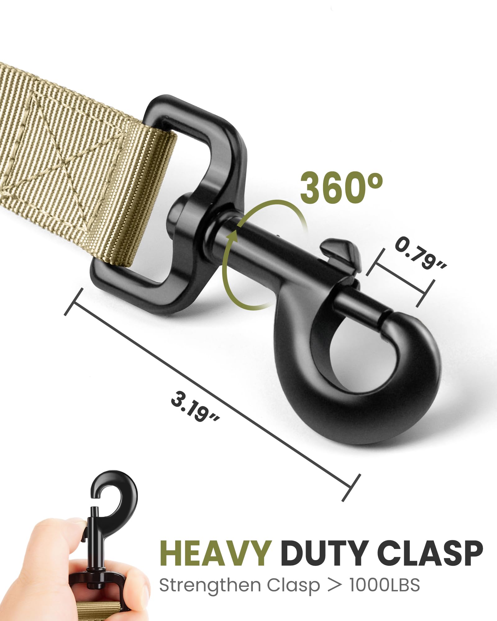 Outdoormaster Bungee Dog Leash, Heavy Duty Dog Leash With Shock Absorption, 2 Padded Handles Training Leash, Improved Dog Safety And Comfort - Khaki Upgraded, 4 Ft