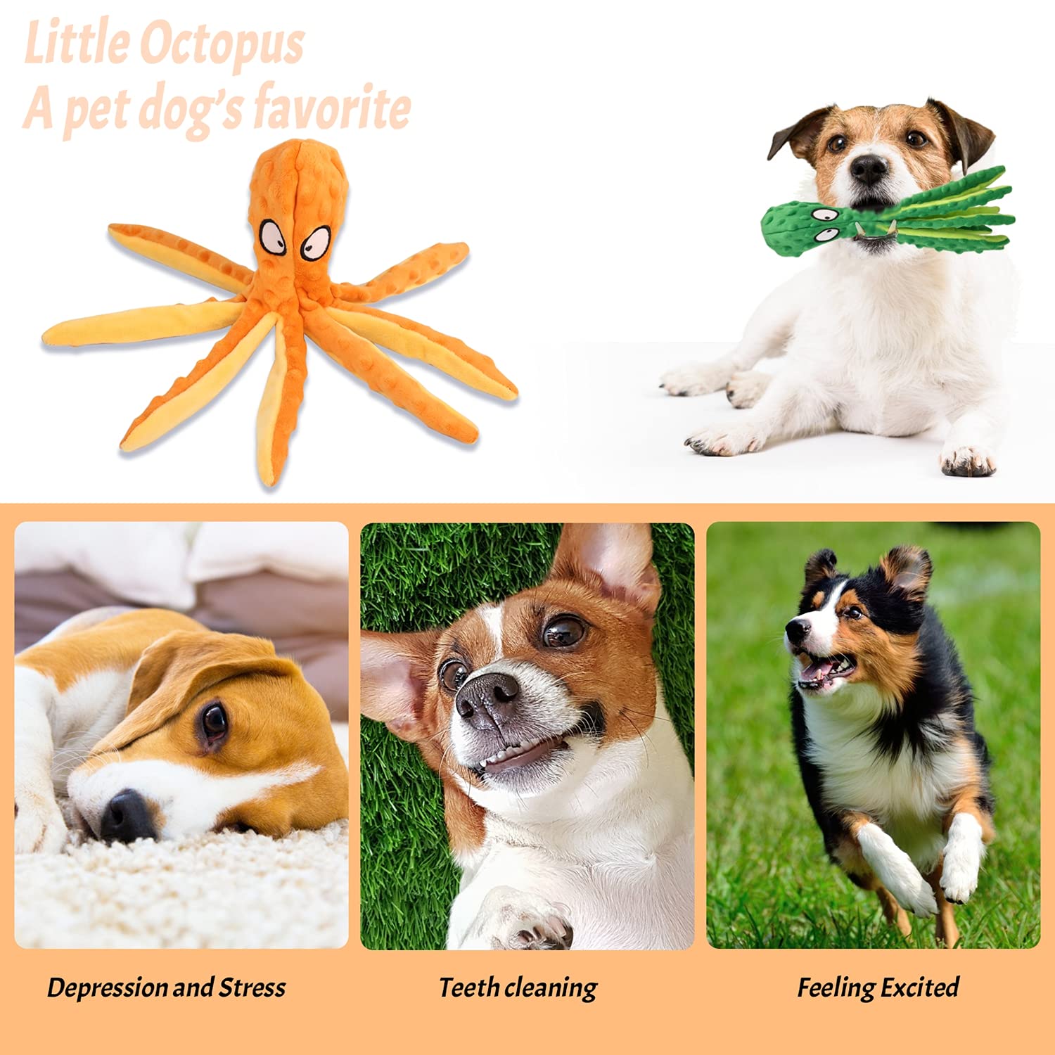 yongjoy Squeaky Dog Toys, Crinkle Interactive Plush Chew Dog Toy Octopus for Hide and Seek and Puppy Teething, Perfect for Puppi