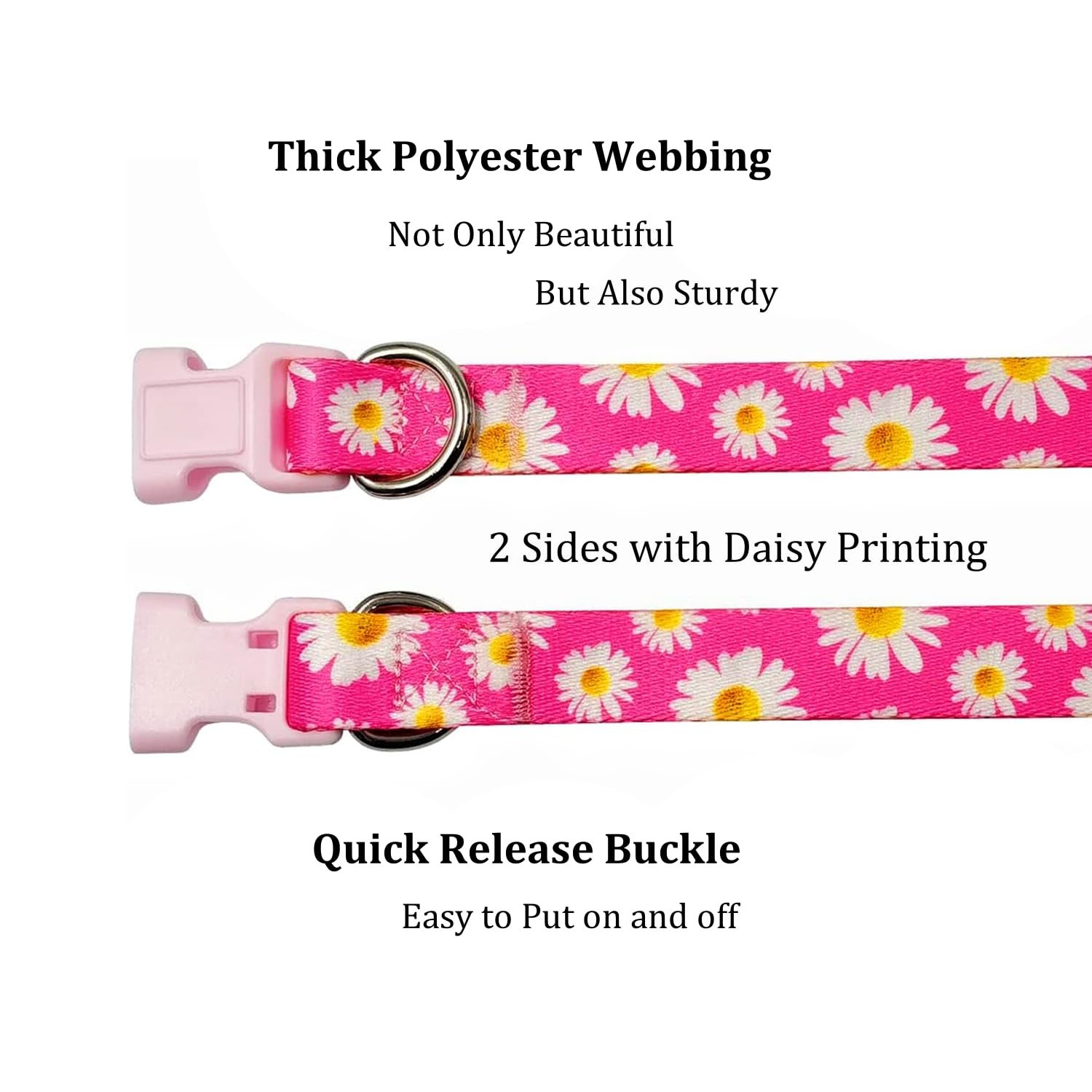 Olahibi Basic Dog Collar, Daisy Floral Pattern, Soft And Durable Polyester Material, Adjustable Length, For Small Dogs.(Small, H