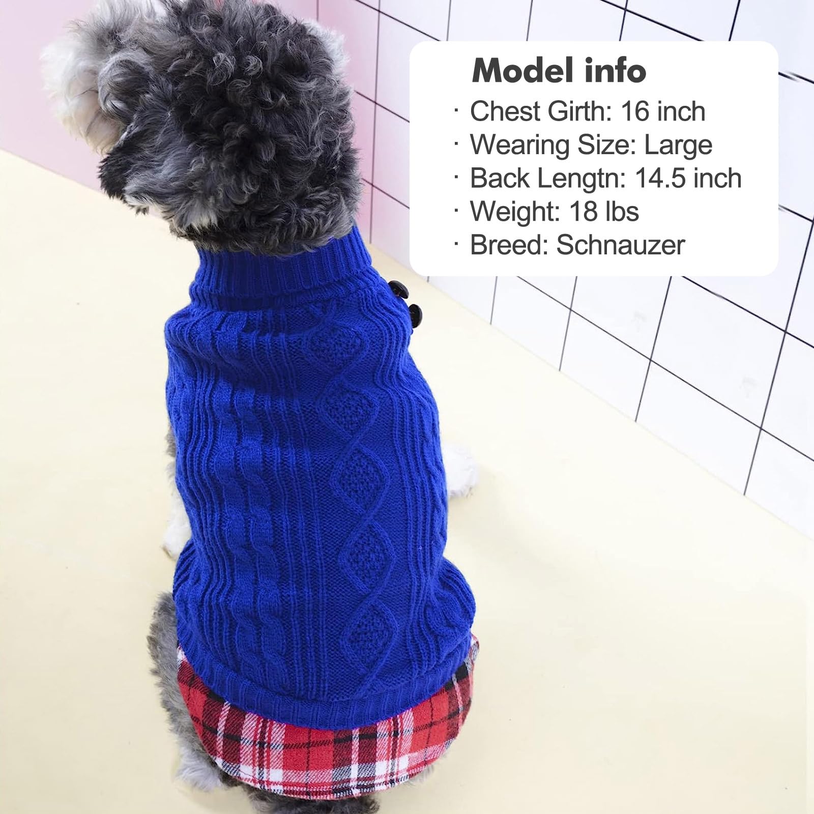 Kyeese Dog Sweater With Leash Hole For Small Medium Dogs Turtleneck Knitwear Pullover Warm Dog Clothes, Royal Blue, Xl