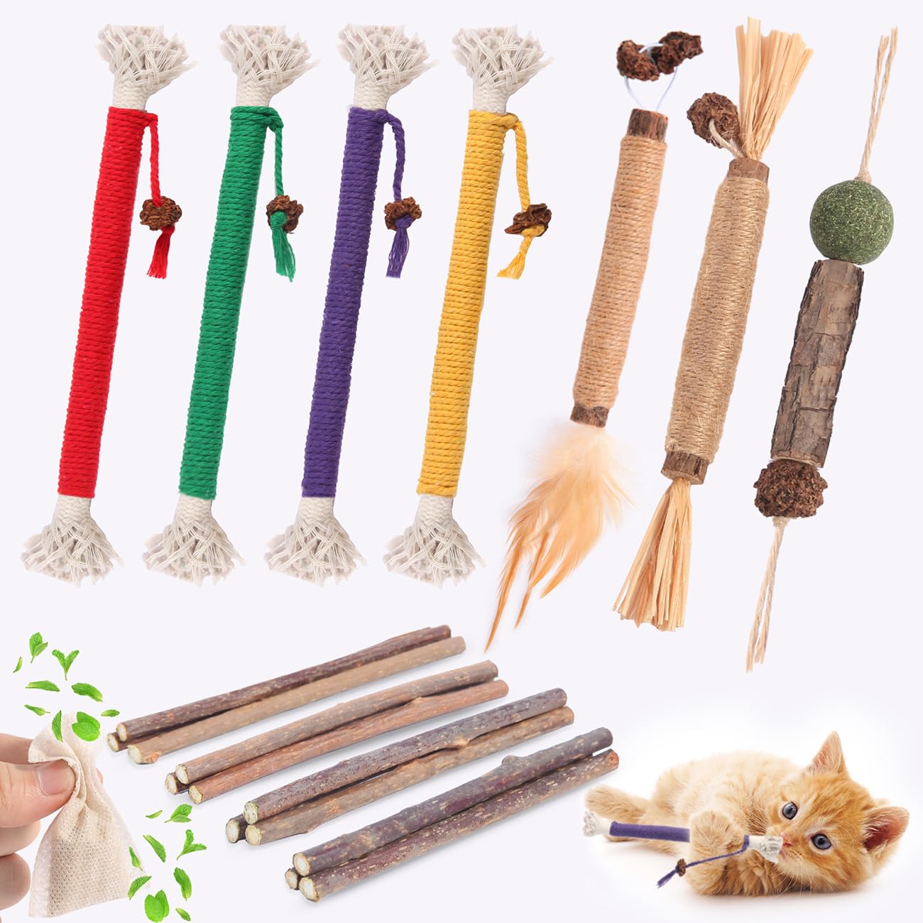 Cat Toys Cat Chew Toys, Silvervine Sticks Catnip Rope Toys For Cats Teeth Cleaning, Kitten Dental Care, Kitty For Indoor Cats In