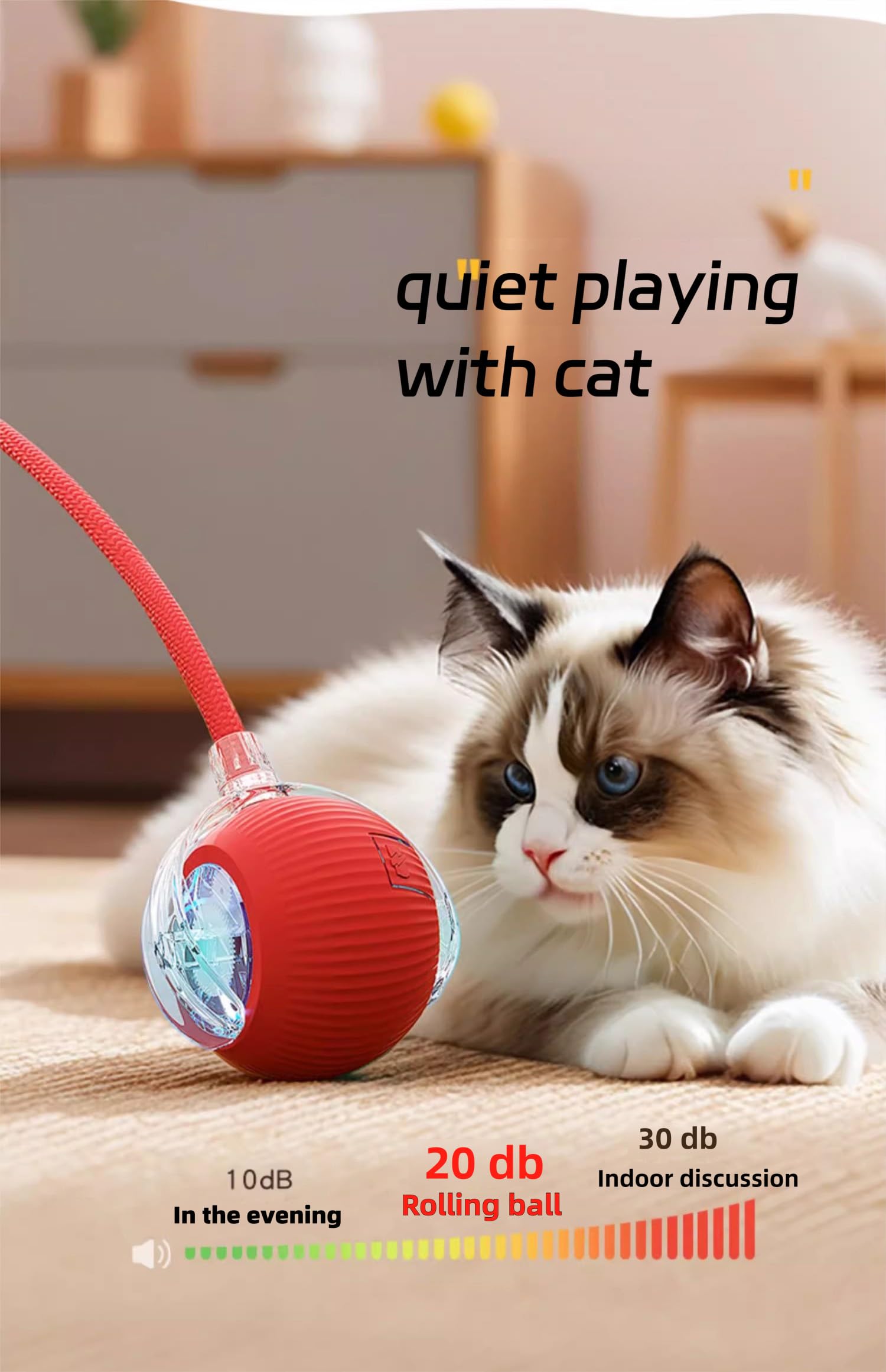Interactive Cat Toy Rolling Ball With Tail Rope For Indoor Cats, Electric 360 Smart Automatic Moving Dog Toy To Keep Them Busy,