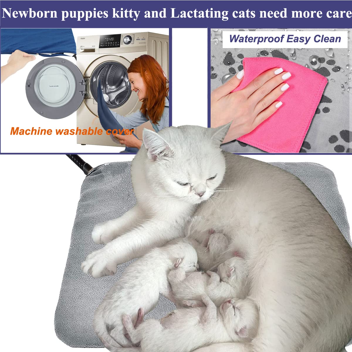 Pet Heating Pad For Small Dog Cat Heated Bed With Soft Washable Cover Puppy Heating Pad Electric Heating Pad Keep Pets Warmer Water Resistant Chew Resistant Cord