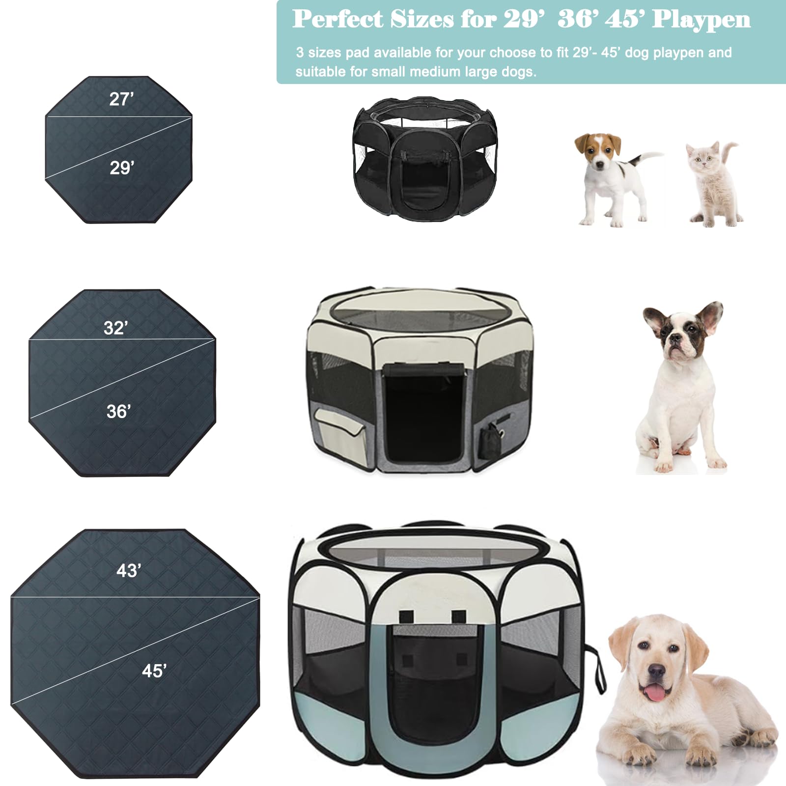 Zhilishu Dog Playpen Mat, Washable Pee Pad For Octagon Puppy Whelping, Leakproof Potty Training Liner For Crate Kennel Indoor