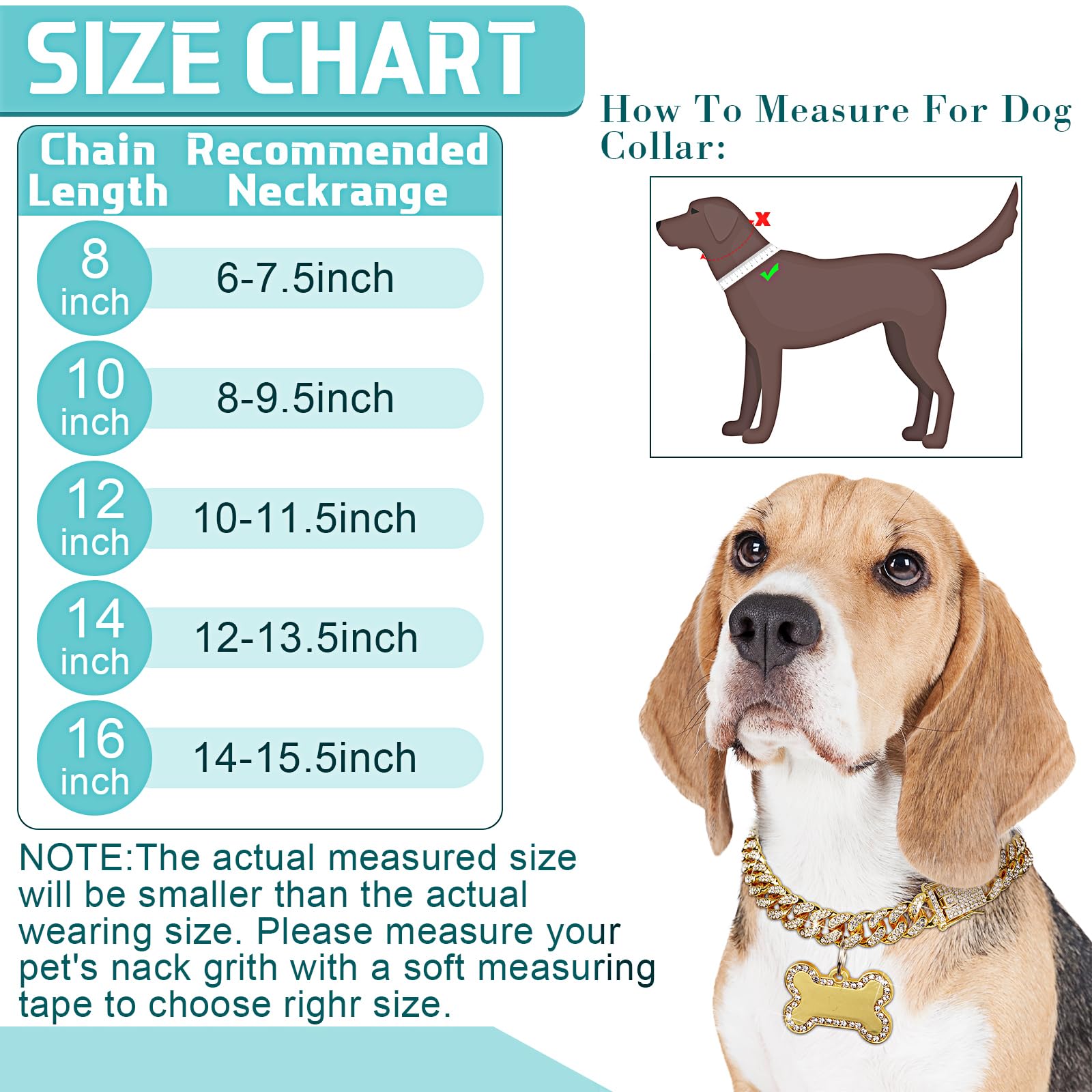 Hillban Dog Chain Golden Diamond Collar With Pet Id Jewelry Tags Rhinestones Stainless Steel Metal Link Collar Walking Chain Nec