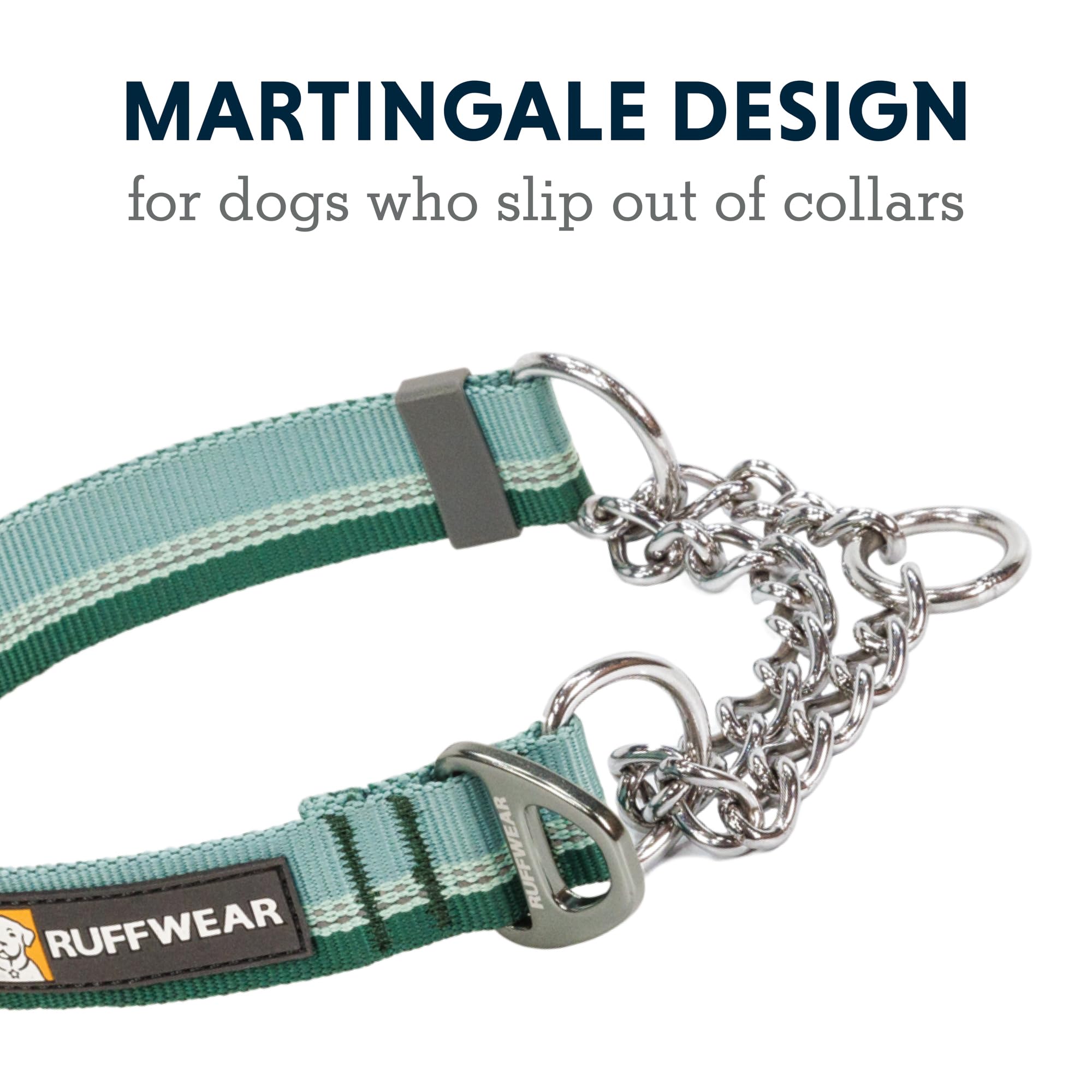Ruffwear Chain Reaction Dog Collar, Martingale Style, 11"-14", River Rock Green, Stainless Steel & Polyester