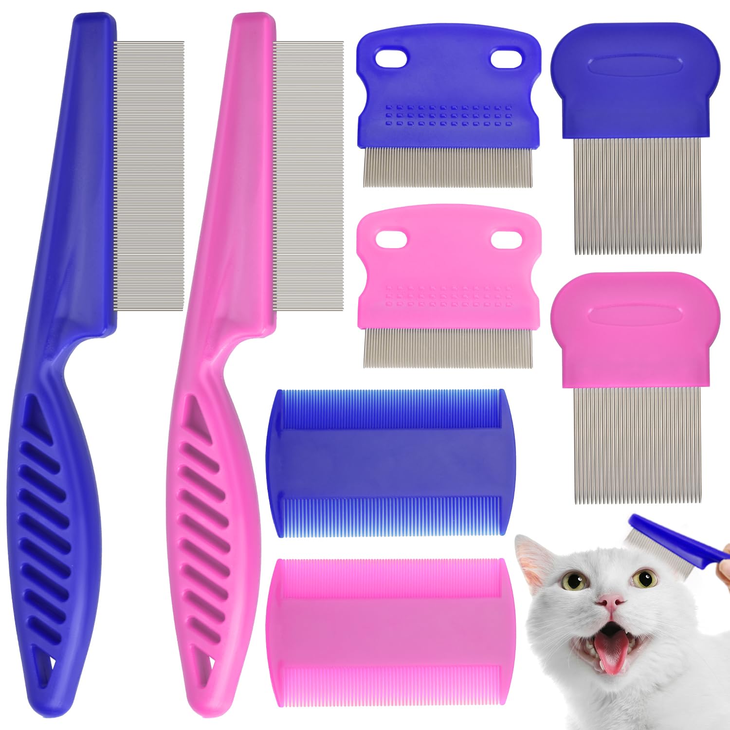 Flea Comb For Cats Dogs, 8 Pack Flea And Lice Grooming Comb Set For Cats, Pet Grooming Tools For Small, Medium & Large Pets (Pin