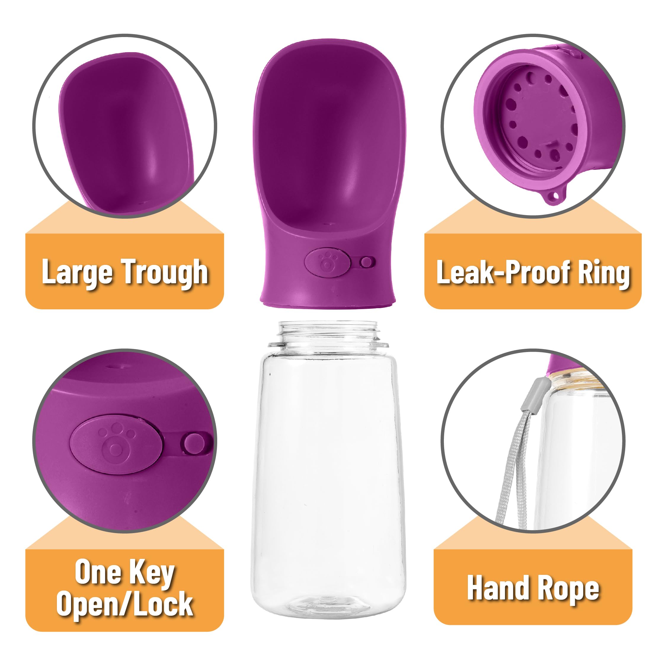 Mr. Pen- Dog Water Bottle, 19 oz, Large, Purple, Portable Dog Water Bottle Dispenser, Dog Travel Water Bottle, Travel Dog Water