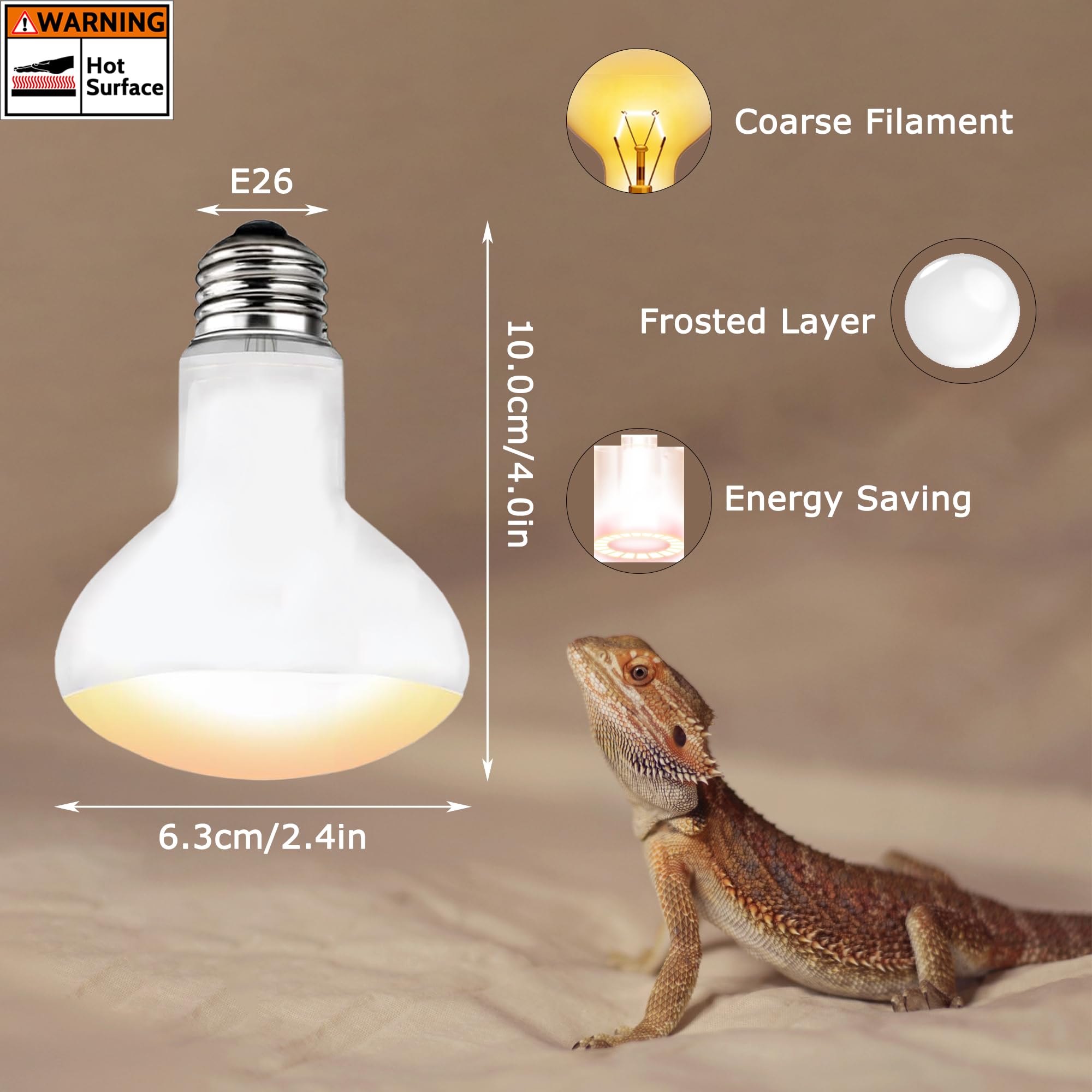 Hartompet 75W E26 Reptile Heat Lamp Bulbs - R63 Upgraded Uva Amphibian Basking Spot Light, Simulated Sunlight For Bearded Dragon