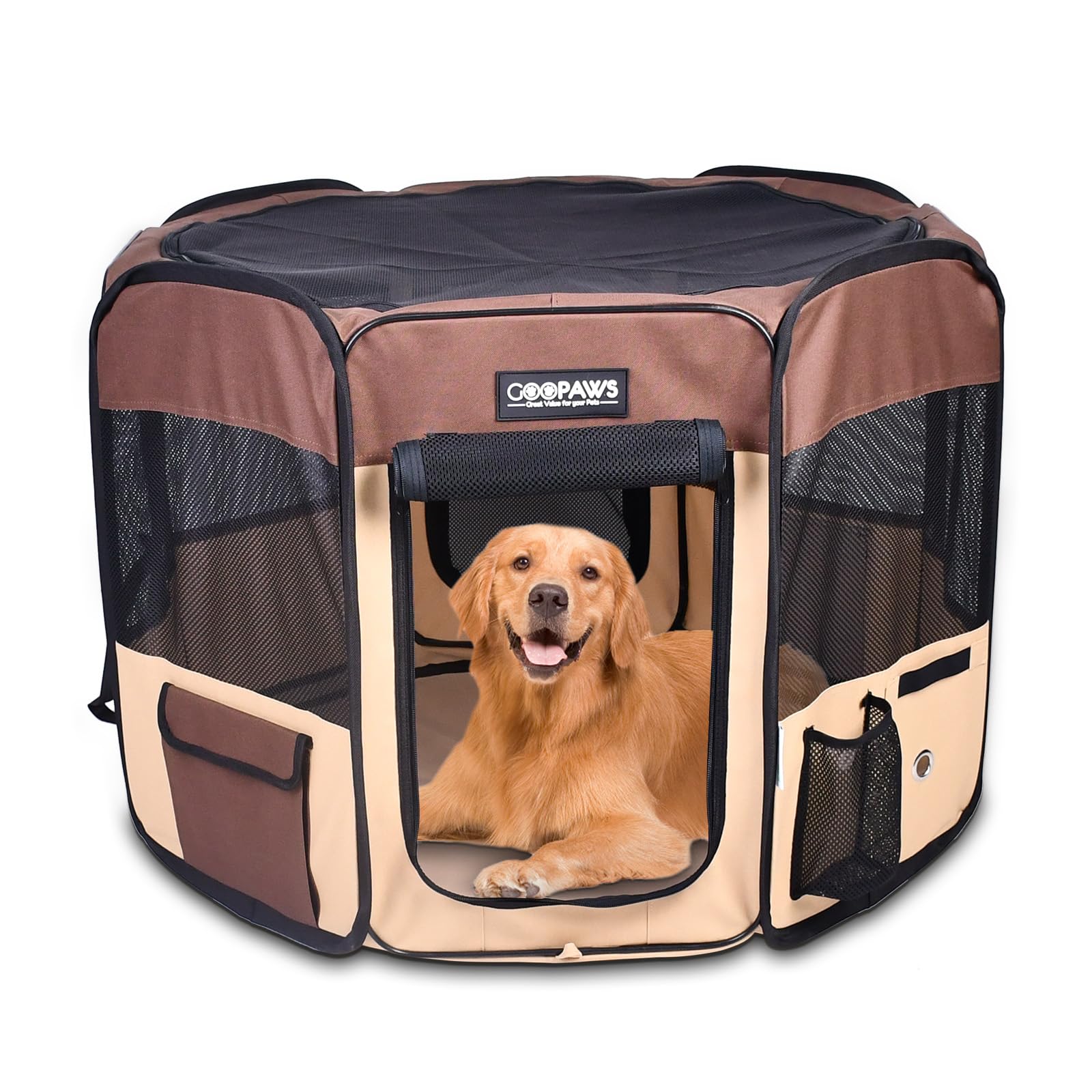 Jespet 61'' Pet Dog Playpens, Portable Soft Dog Exercise Pen Kennel With Carry Bag For Puppy Cats Kittens Rabbits, Brown