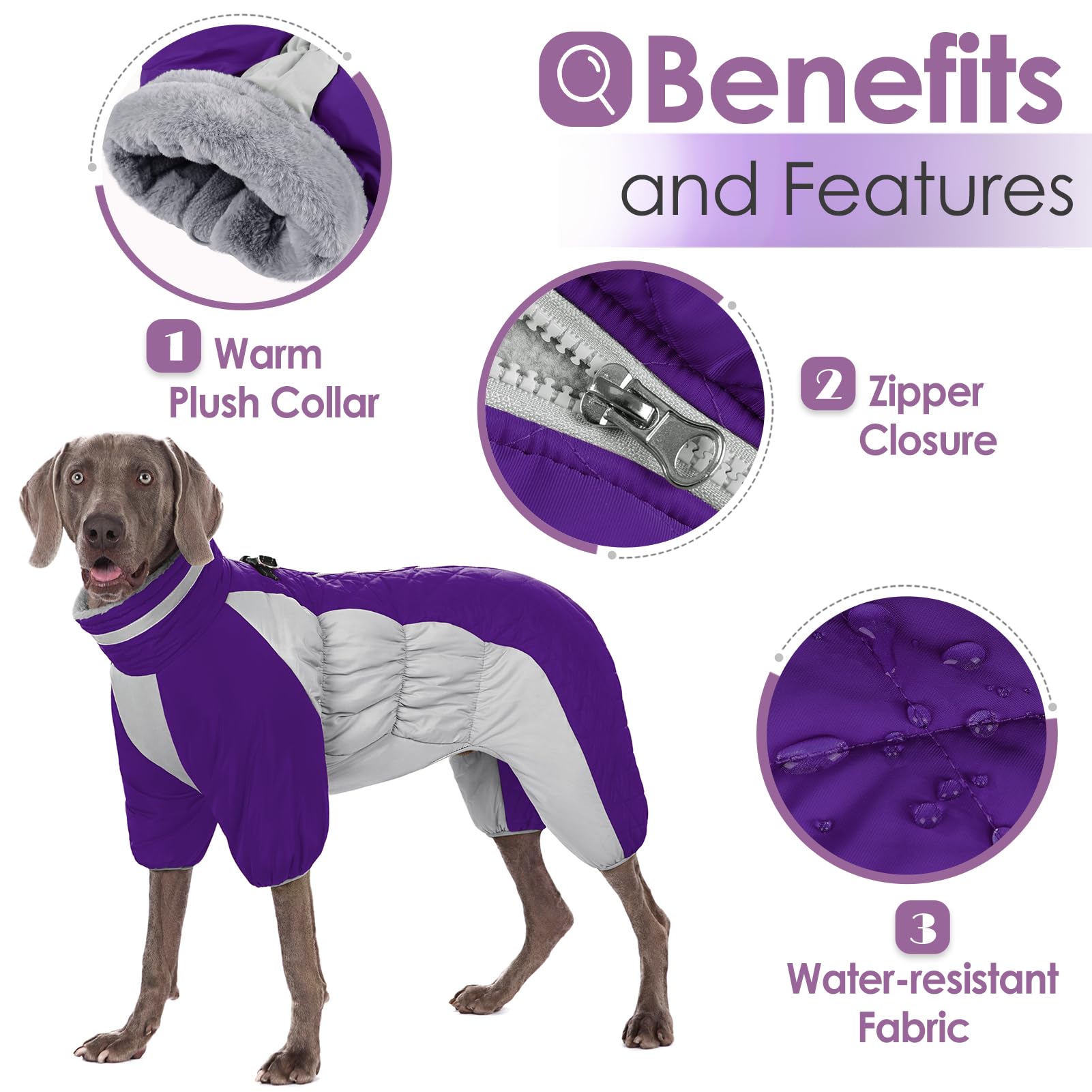 AOFITEE Dog Puffer Jacket - Windproof Dog Coat with Built-in Harness, Reflective Fleece Coat for Small to Large Dogs