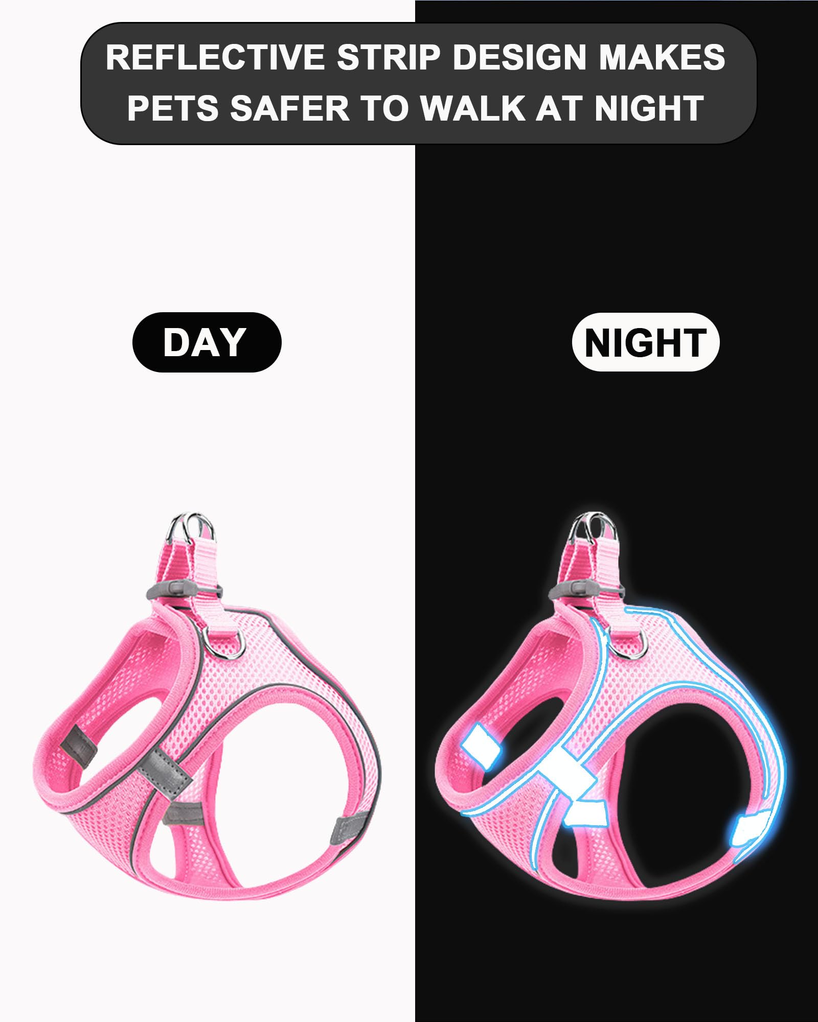 Jufoo Xs Pink Soft Mesh Dog Harness And Leash Set,No Escape Puppy Harnesses For Training Walking, Reflective Adjustable Puppy Ve