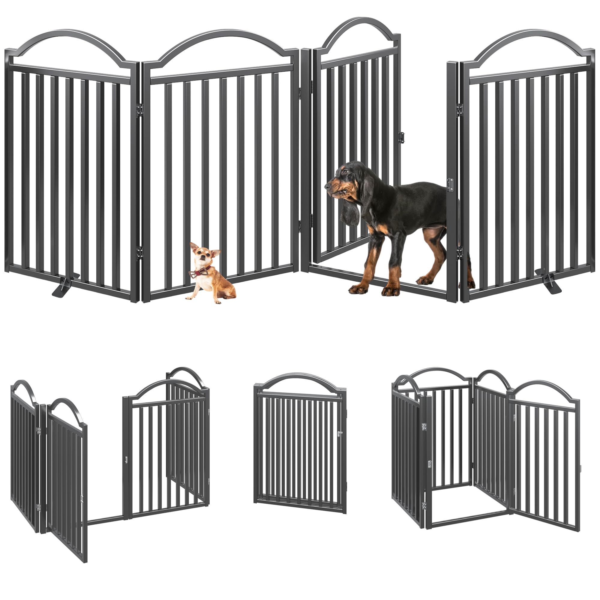Bhg Metal No-Assembly Freestanding Dog Gate With Door Walk Through, Extra Wide 96'', Extra Tall 32'' Pet Gate, Accordion Puppy F
