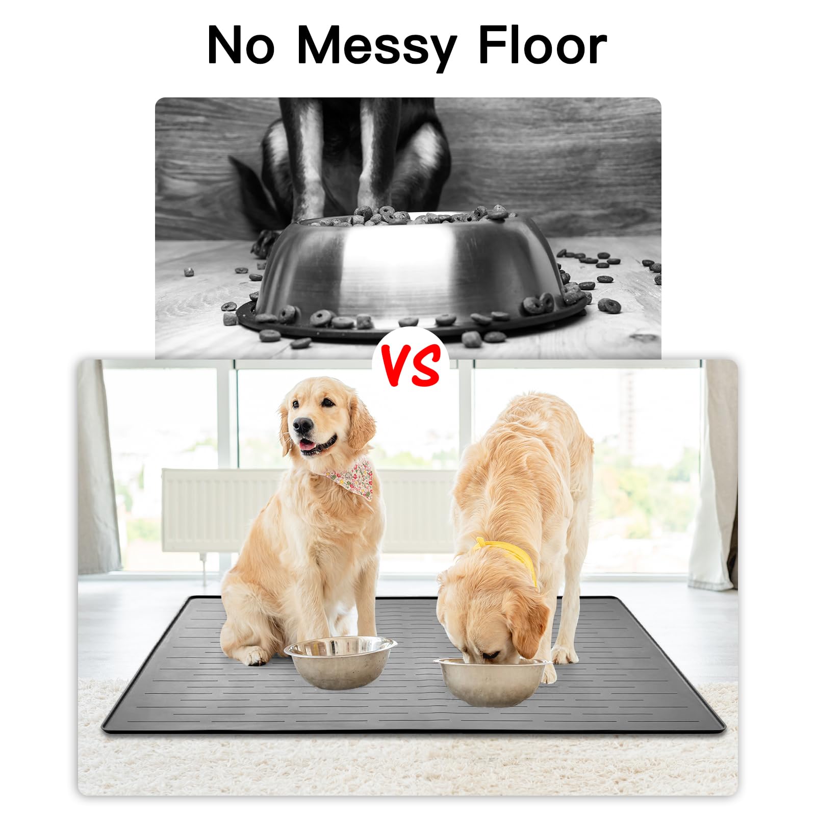 Ultibe Silicone Pet Food Mats Tray, Largest Dog Feeding Mat, 39.4 by 29.5in Pet Bowl Mat, Dog Water Mats, Dog Food Mats for Floo