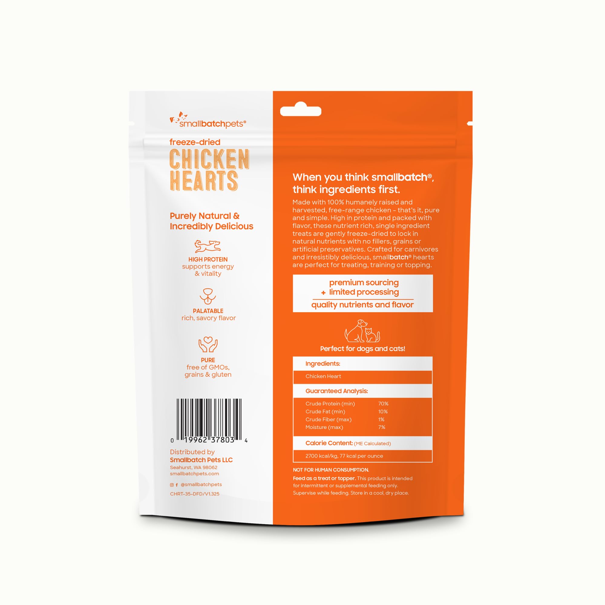 smallbatch Pets Premium Freeze-Dried Chicken Heart Treats for Dogs and Cats, 3.5 oz, Made and Sourced in The USA, Single Ingredi