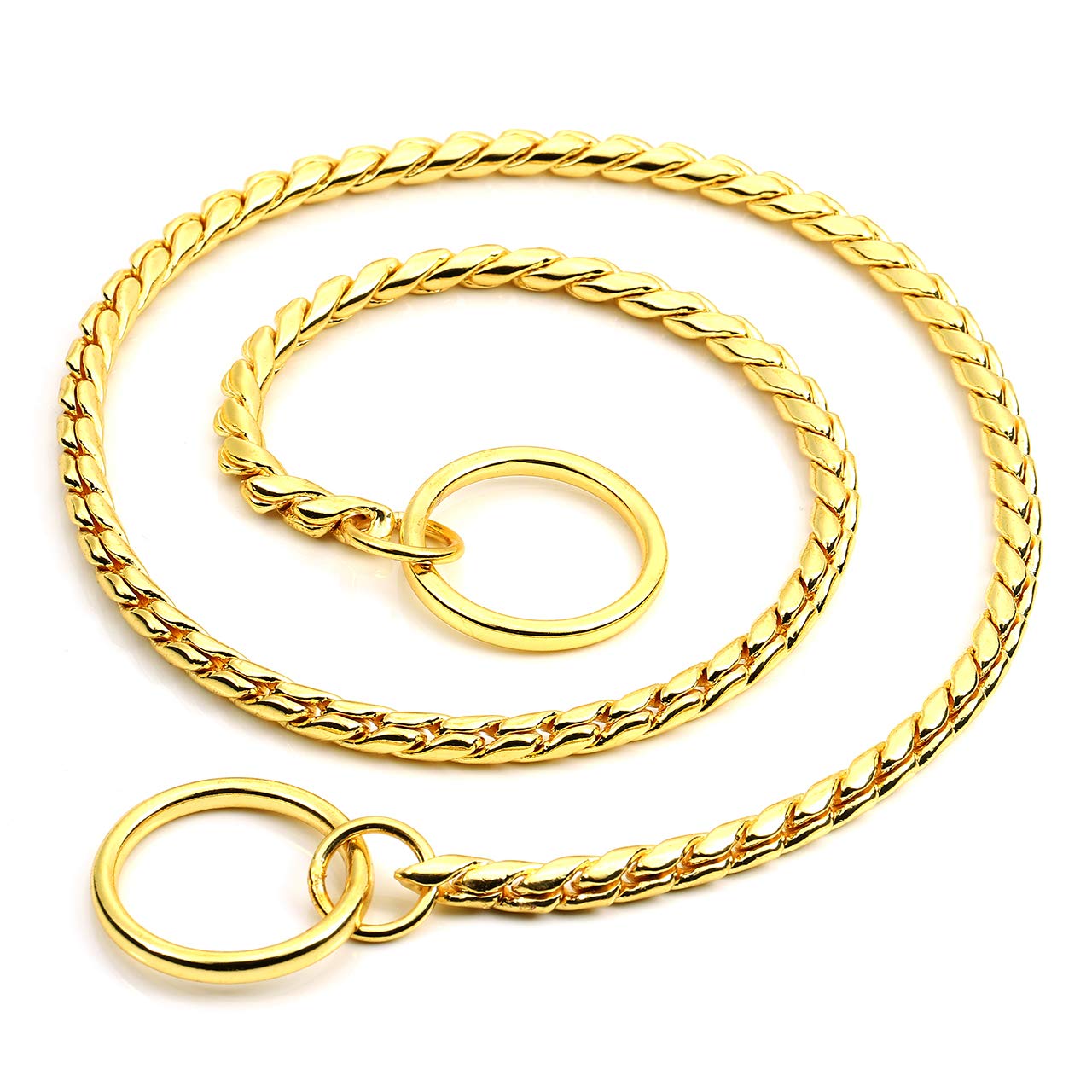 Mogoko Stainless Steel Dog Choke Chain Collar, Puppy Metal Snake Chain Pet Show Slip Collar Choker For Training Walking (Gold;24.0'*5.0Mm)