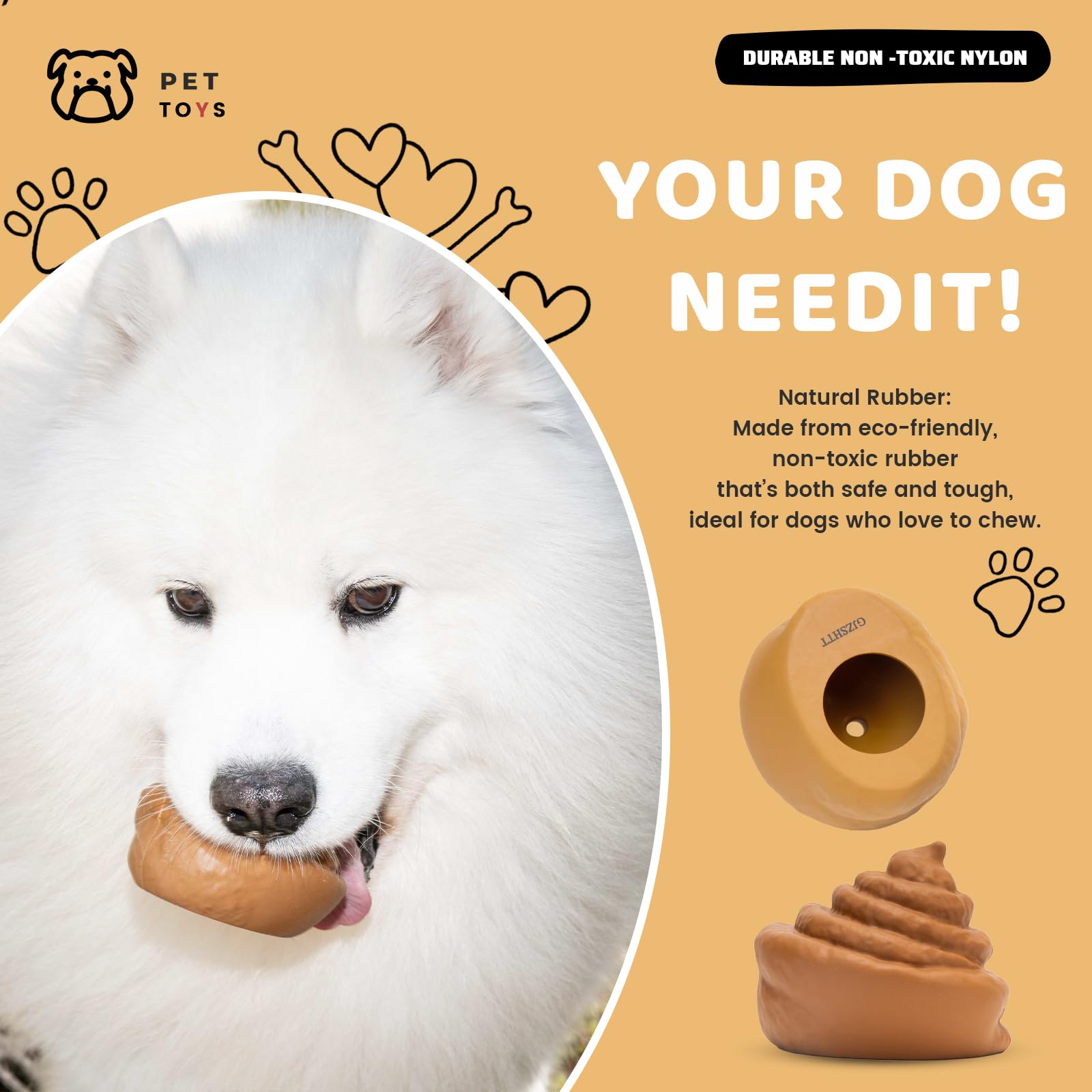 2-Pack Poop-Shaped Durable Dog Chew Toys For Small Medium Large Dogs, Funny Interactive Rubber Dog Toys For Aggressive Chewers T