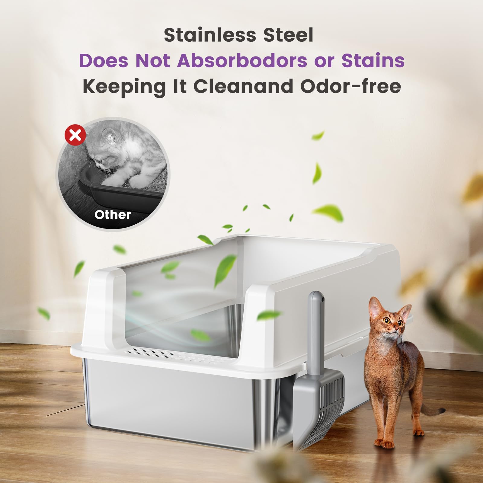 Xxl Stainless Steel Cat Litter Box With High Sided, 26'' L X 18'' W X 12'' H Extra Large Litter Box For Big Cats And Multiple Ca