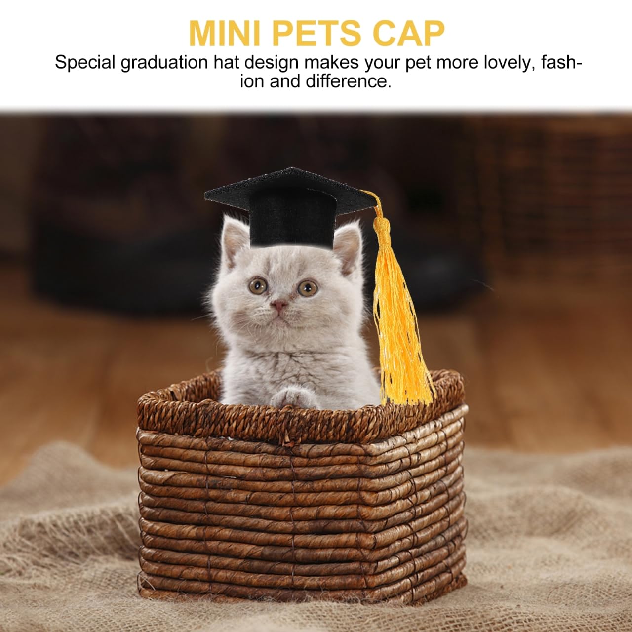 KESYOO 4pcs Mini Graduation Cap Pet Graduation Caps Small Dog Graduation Hats with Yellow Tassel Pet Graduation Costume for Dogs