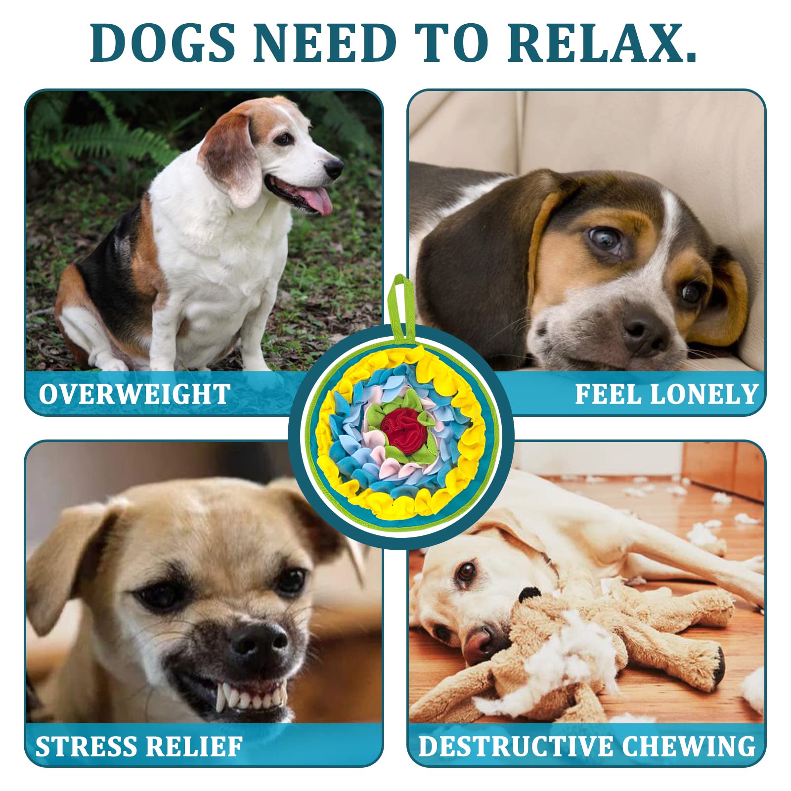 Wishlotus Slip-Free Pet Snuffle Mat With Hanging Rope, Snuffle Mat For Dogs To Consume Energy And Relieve Stress, Pet Snuffle Mat For Rabbits, Hamsters, And Dogs To Improve Digestion (Dense Flowers)