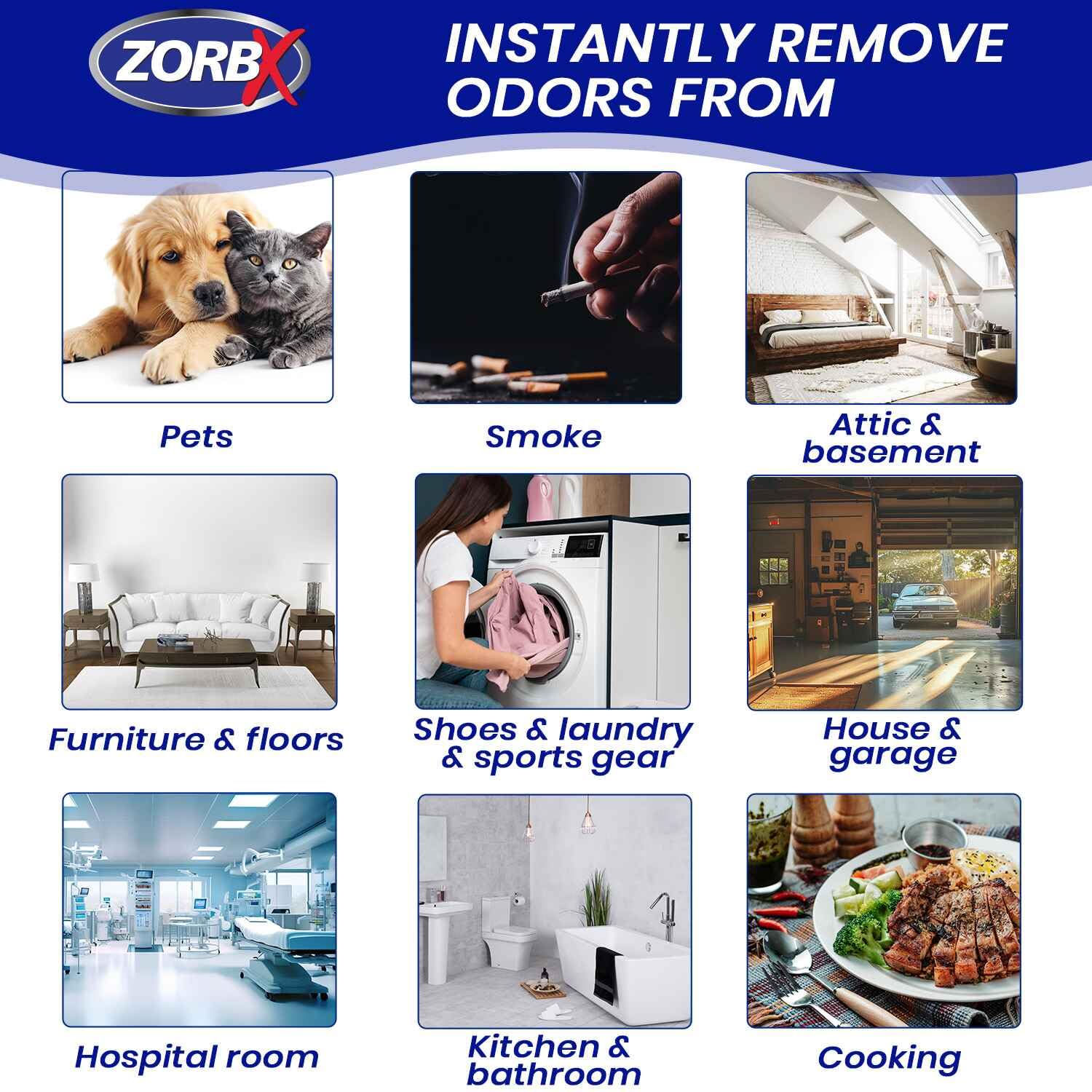 Zorbx Unscented Odor Eliminator For Strong Odor - Used In Hospitals & Healthcare Facilities | Advanced Formula, Fast-Acting Odor Remover Spray For Dog, Cat, House & Carpet - 7.5 Fl Oz (Pack Of 4)