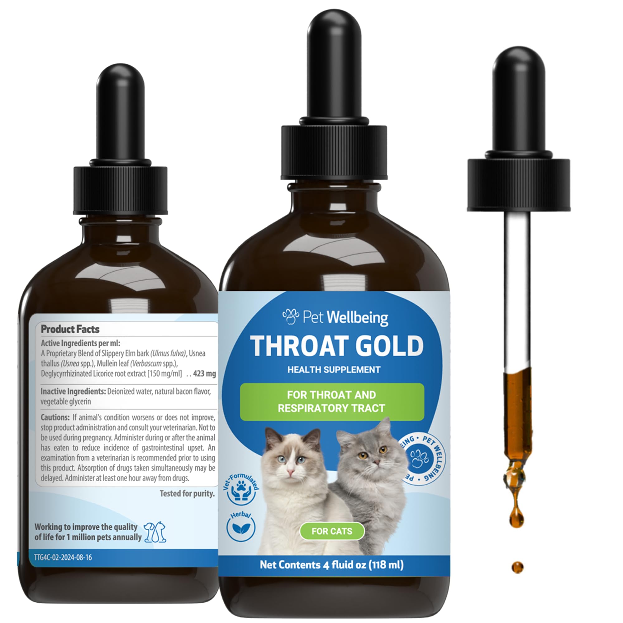 Pet Wellbeing Throat Gold for Cats - Supports Throat Comfort, Upper Respiratory Health, Occasional Throat Hoarseness, Slippery E