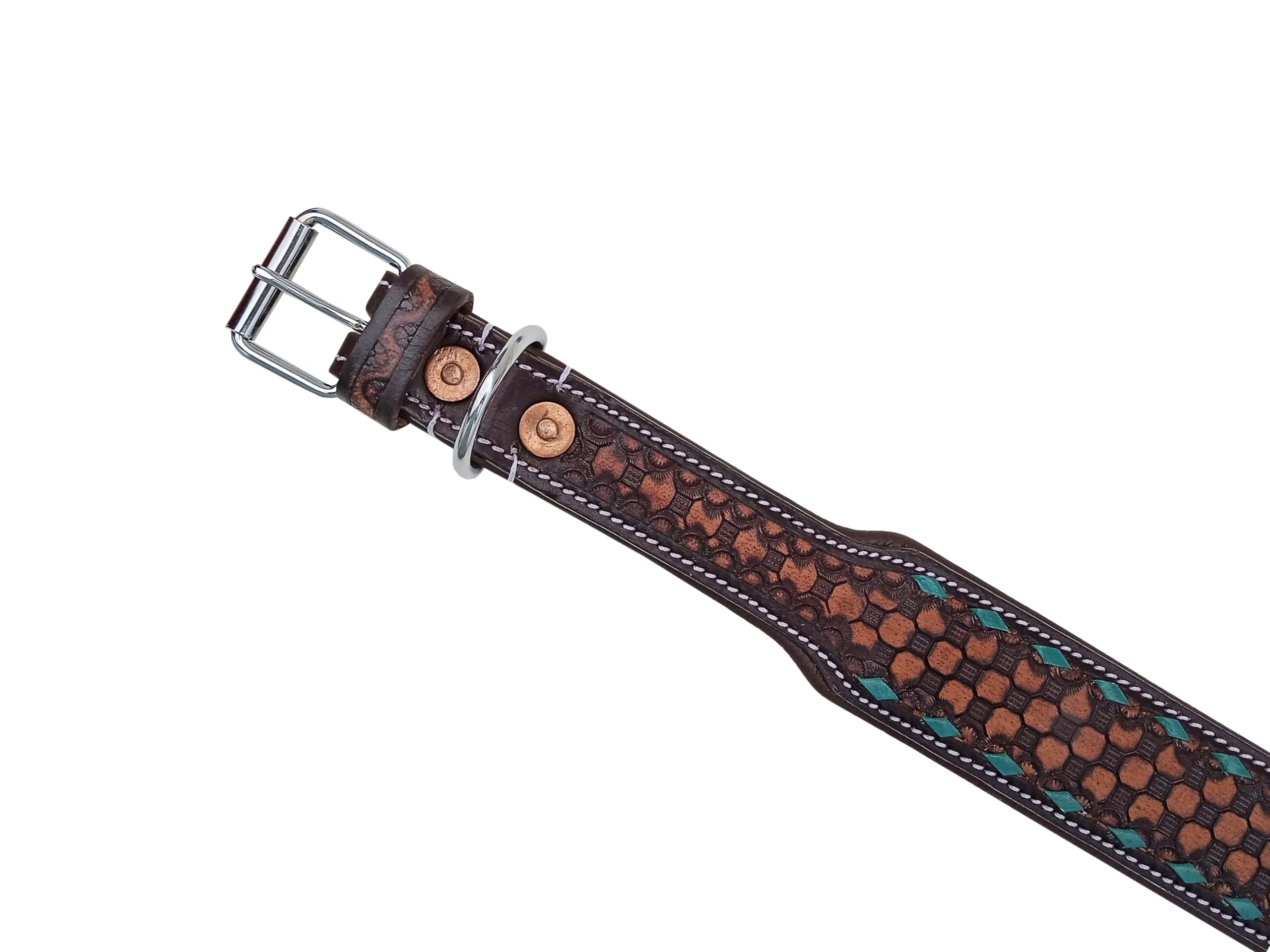 Leather Dog Collar Medium Size Western Style Heavy Duty Hand Tooled Adjustable Padded Soft For Small Puppies And Big Dogs 10Ab14