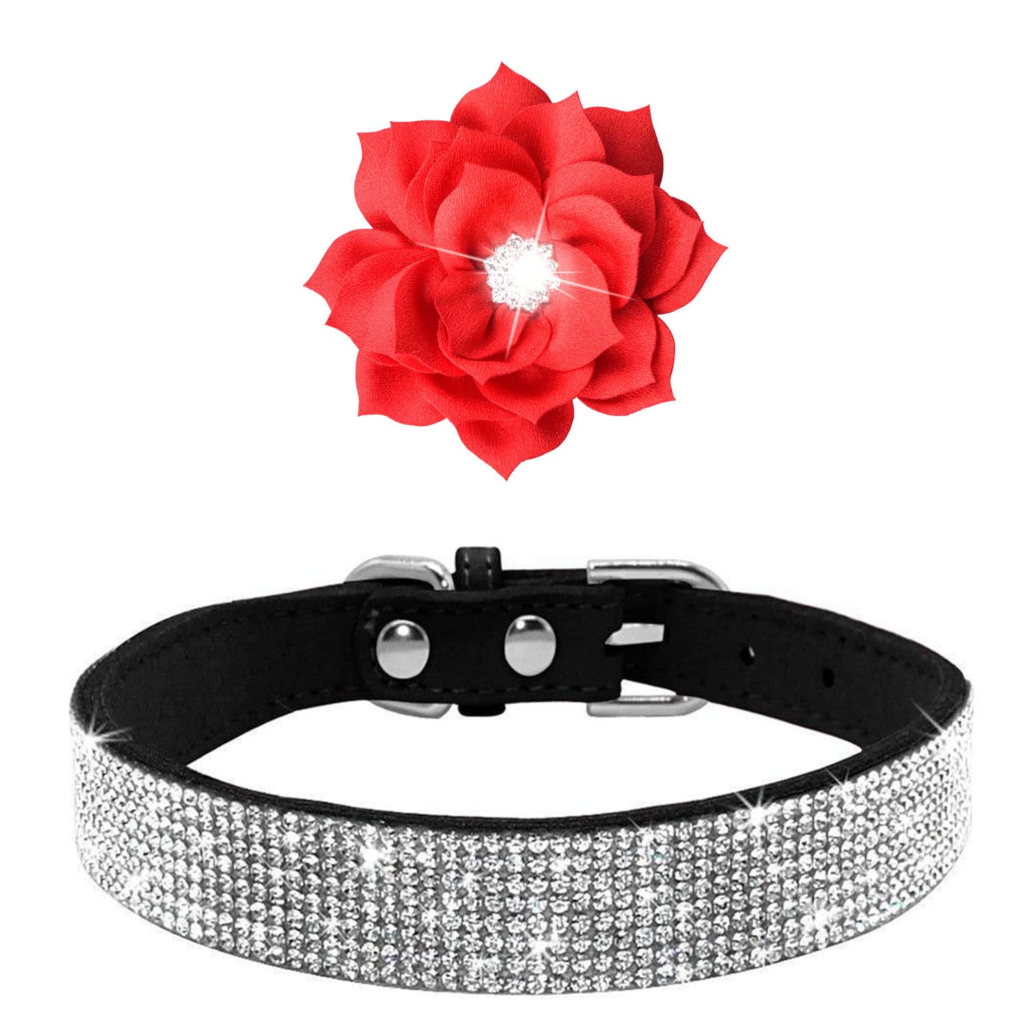 Haoyueer Cute Dazzling Sparkling Soft Suede Leather Dog Rhinestone Collar (Black, S)