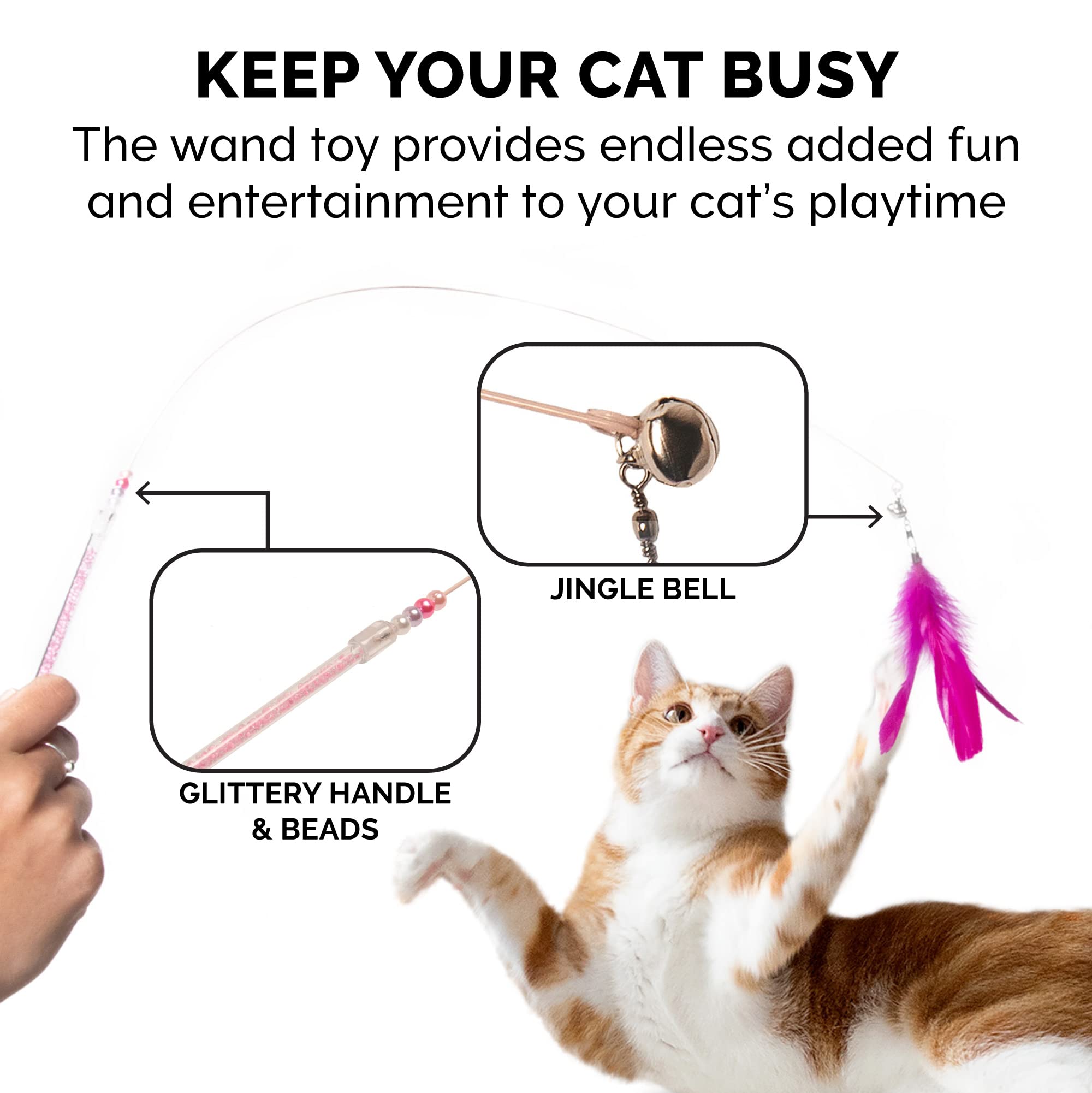 Furhaven 2-Pack Teaser Cat Wand Toy Set For Indoor Cats, Interactive Play & Exercise - Dizzy Kitty Feather Wand - Pink (Hot Pink/Light Pink), Set Of 2