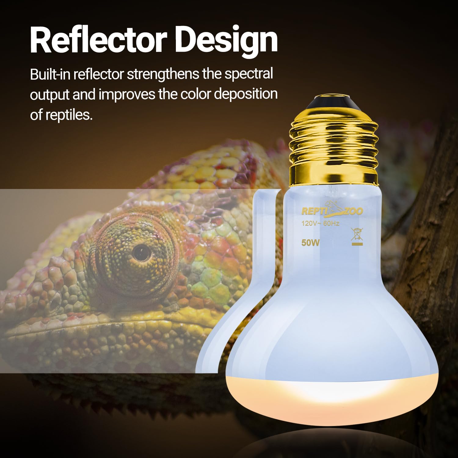 REPTIZOO Reptile Heat Lamp, 2 Pack 50W Daylight Basking Spot Lamp for Reptiles UVA Daylight Heating Lamp Bulb Basking Light for
