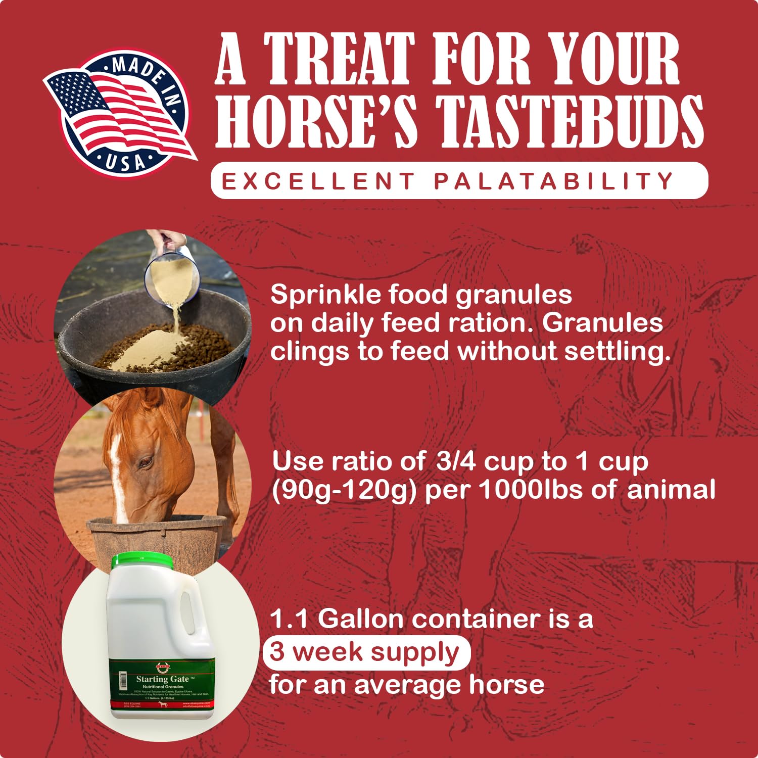 SBS Equine Starting Gate Granules for Horses | Horse Calming Supplement That Prevents & reverses gastric Equine Ulcers (1.1 Gall