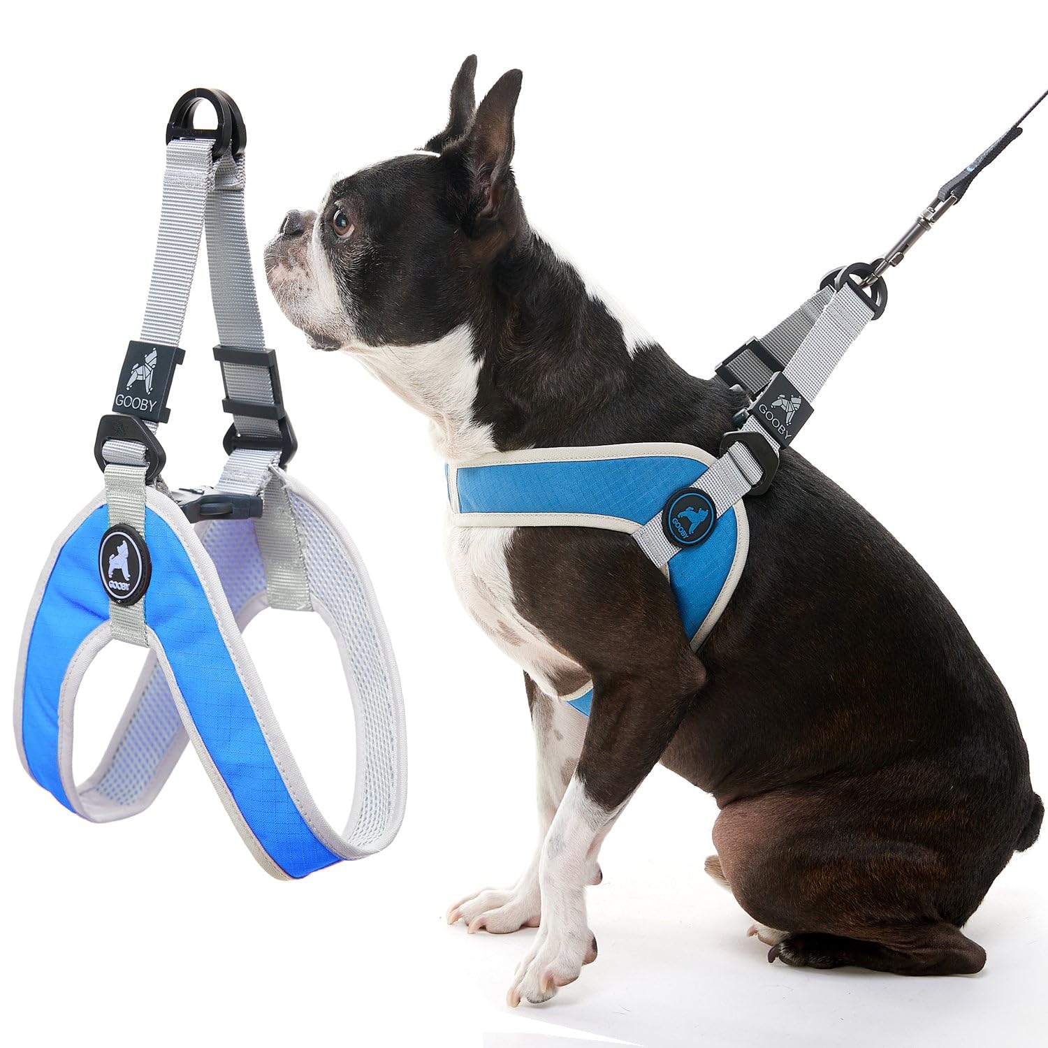 Gooby Simple Step in III Harness - Blue, Medium - Small Dog Harness with Scratch Resistant Outer Vest - Soft Inner Mesh Harness 
