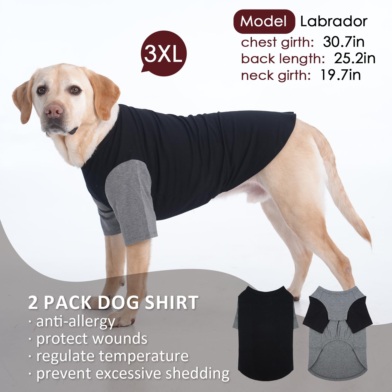 Ikipuko 2 Pack Dog Shirt For Large Dogs Xxl - Soft Breathable Cotton Tees, Freedom Of Movement Prevents Overheating Clothes For