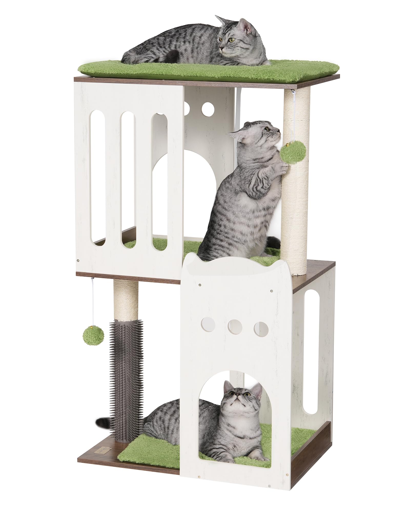 FourFurPets 43.7in 3-Tier Modern Cat Tree Tower Condo, Cat Scratch Posts for Indoor Cats, Big Plate, Two 19.7in Full Sisal Scrat