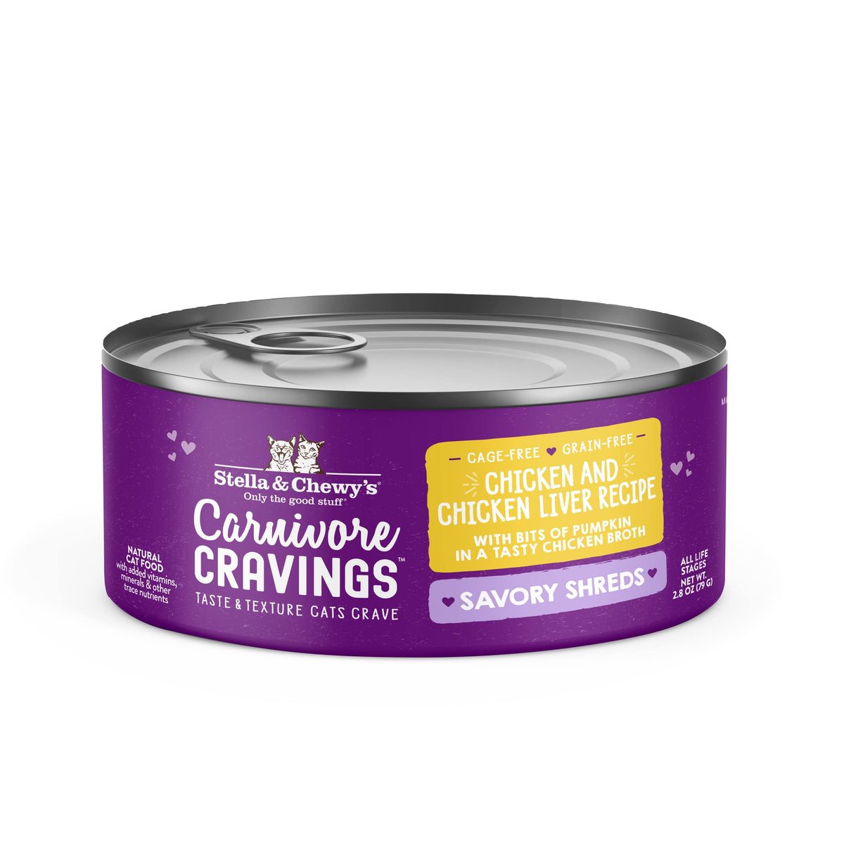 Stella & Chewy’S Carnivore Cravings Savory Shreds Cans - Grain Free, Protein Rich Wet Cat Food - Cage-Free Chicken & Chicken Liver Recipe - (2.8 Ounce Cans, Case Of 24)