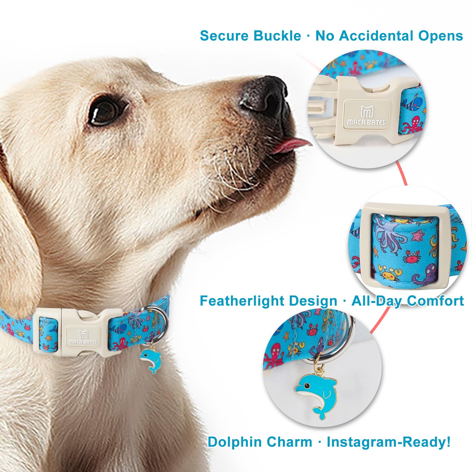 Maca Bates Cute Octopus Dog Collar Sea Blue Beach Puppy Collars Durable Adjustable Durable Nautical Fish Birthday Gift For Xs Sm