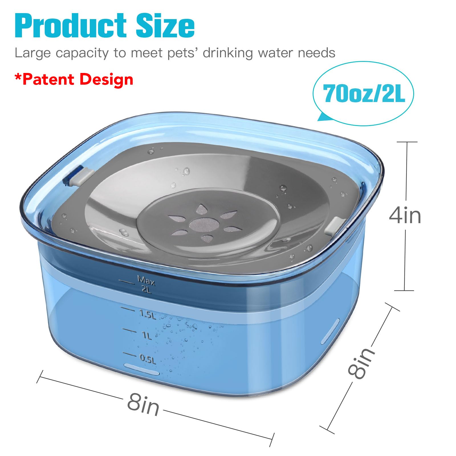 Upsky 70Oz Dog Water Bowl 2L No Spill Dog Bowl Large Capacity Slow Water Feeder, Spill Proof Dog Bowl Pet Water Dispenser Vehicl