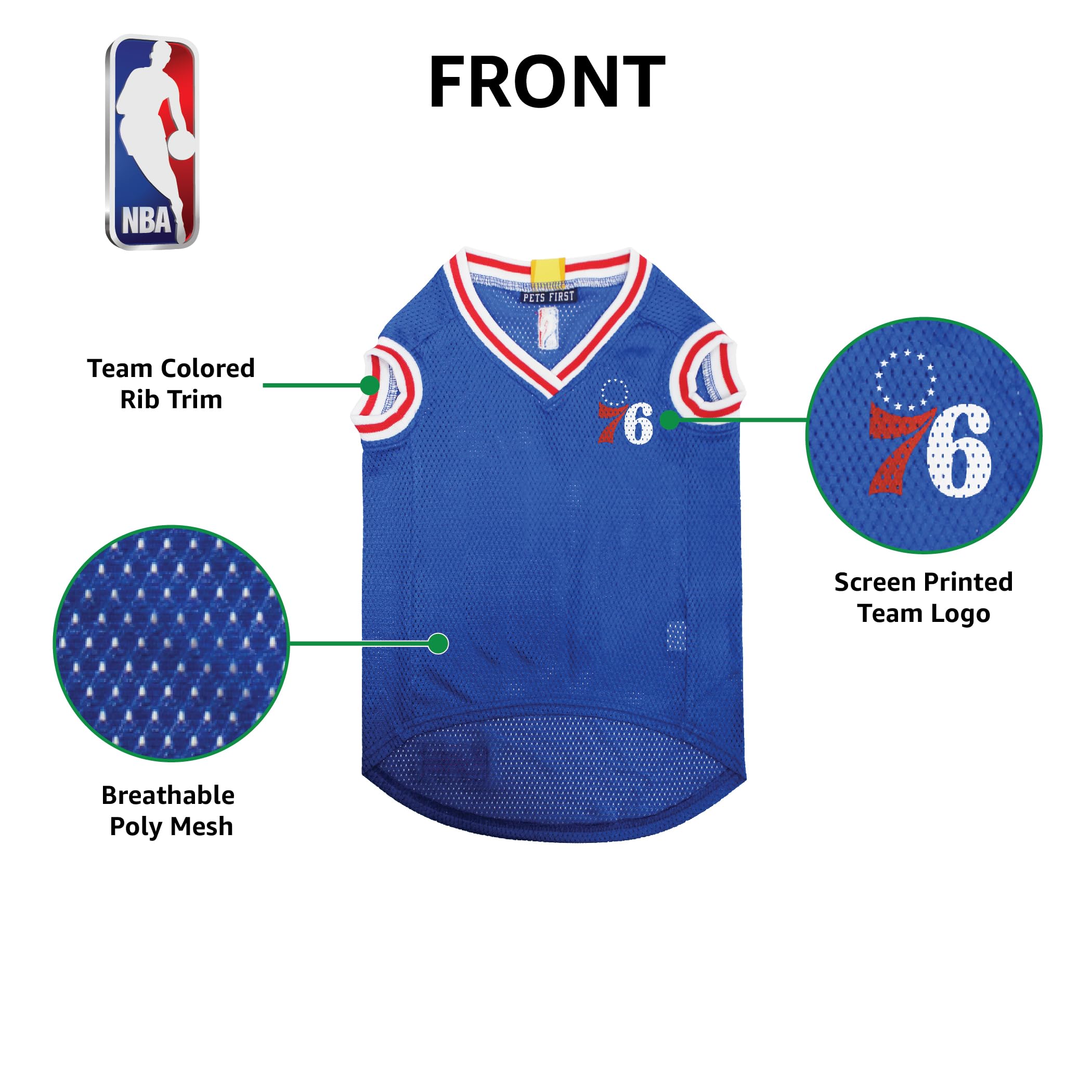 Pets First NBA PHILADELPHIA 76ERS DOG Jersey, Large - Tank Top Basketball Pet Jersey