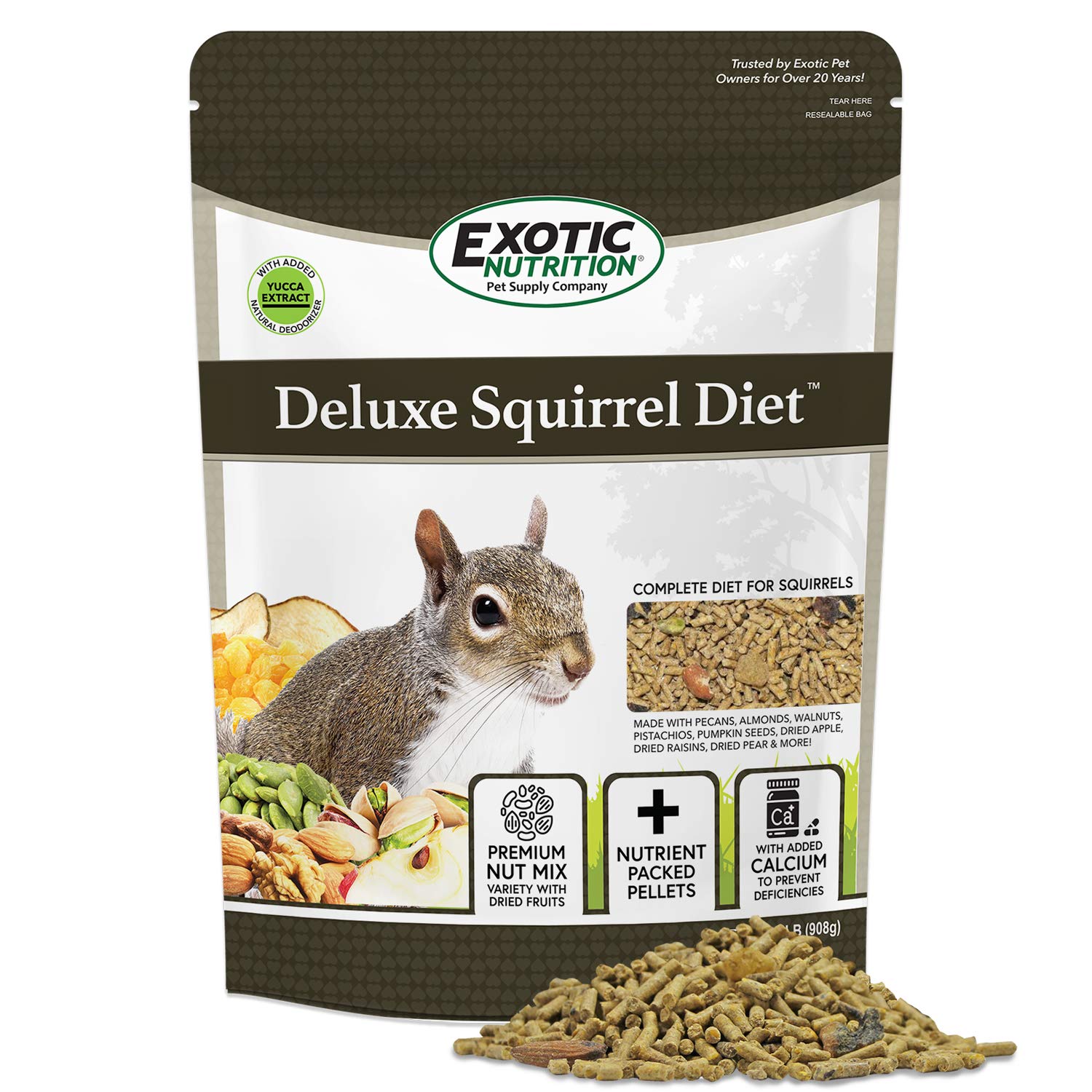 Deluxe Squirrel Diet (2 lb.) - Nutritionally Complete Staple Diet with High Protein Pellets for Captive Squirrels - Grey Squirre