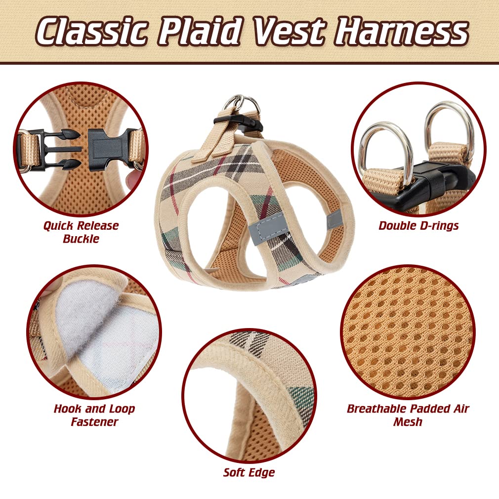 EXPAWLORER Classic Plaid Puppy Harness - Large Dog Collar and Leash - Soft Mesh Padded Adjustable Dog Vest Harness No Pull, Refl
